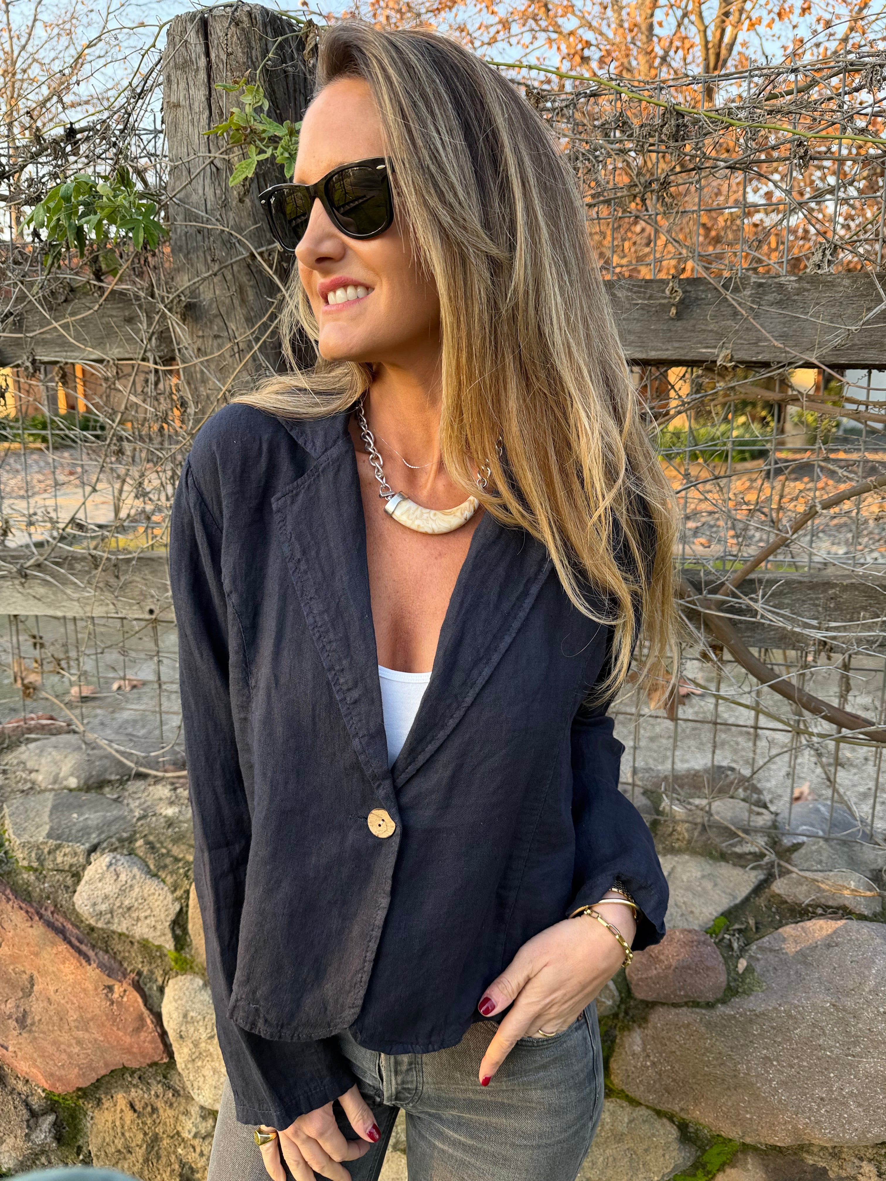 Blazer 100% lino azul marino