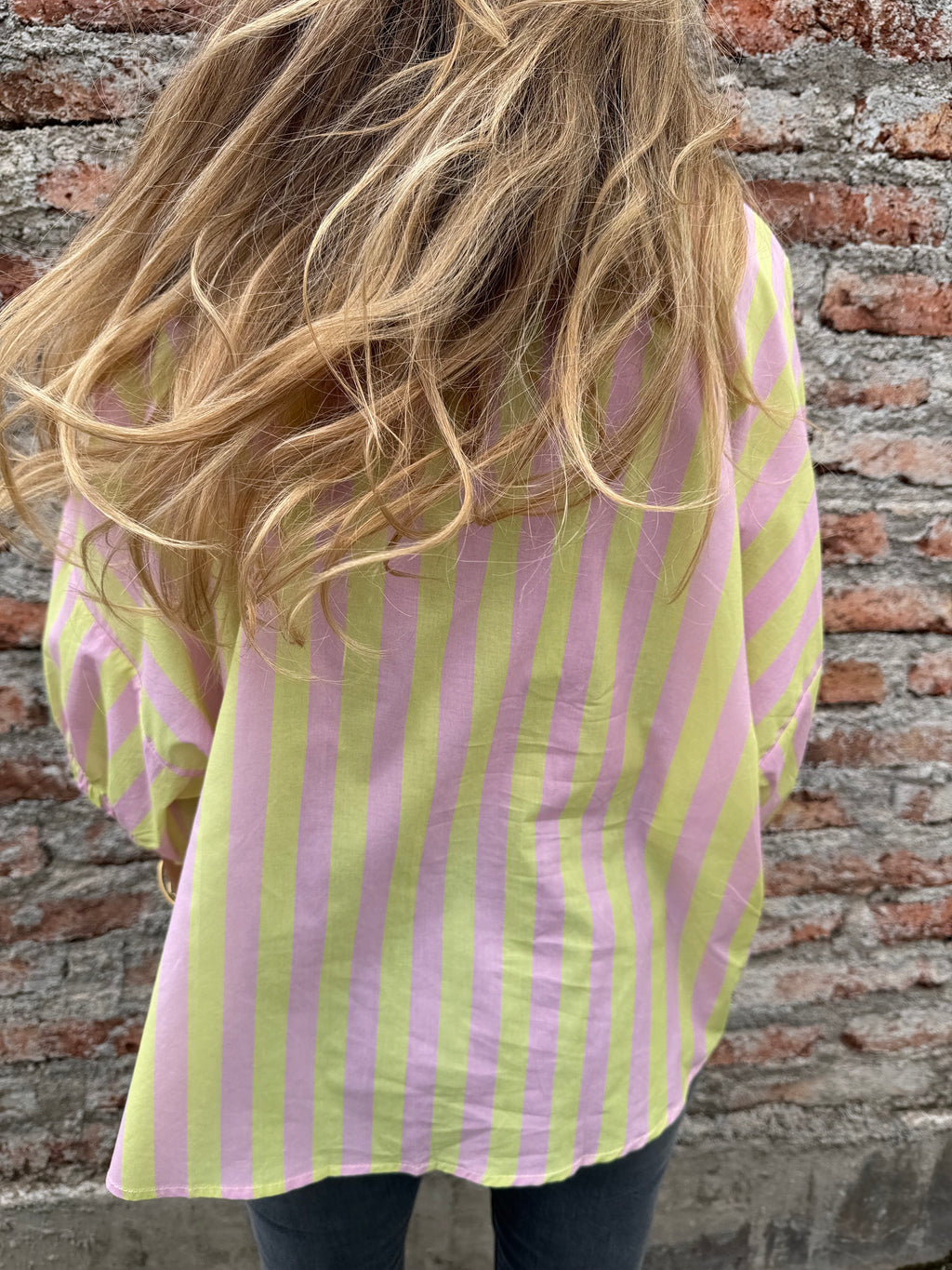 Blusa mega rayas manga globo amarilla
