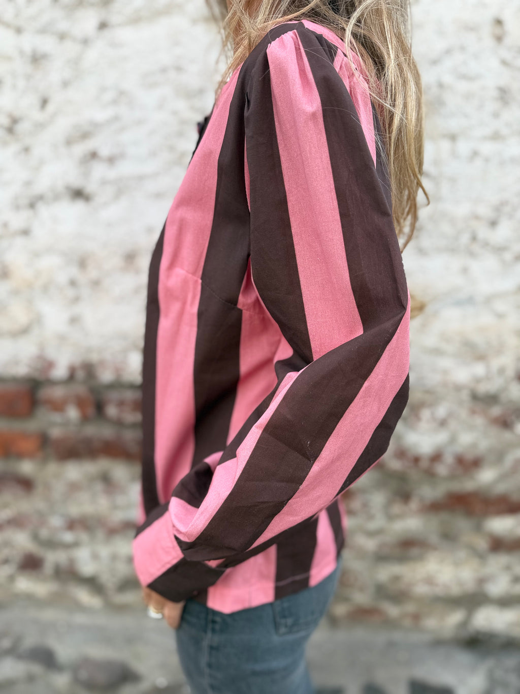 Blusa rayada café frambuesa