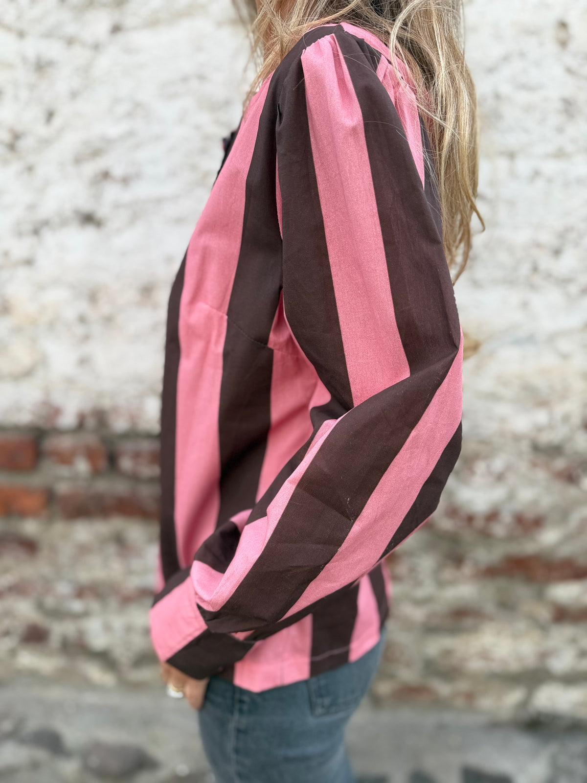 Blusa rayada café frambuesa