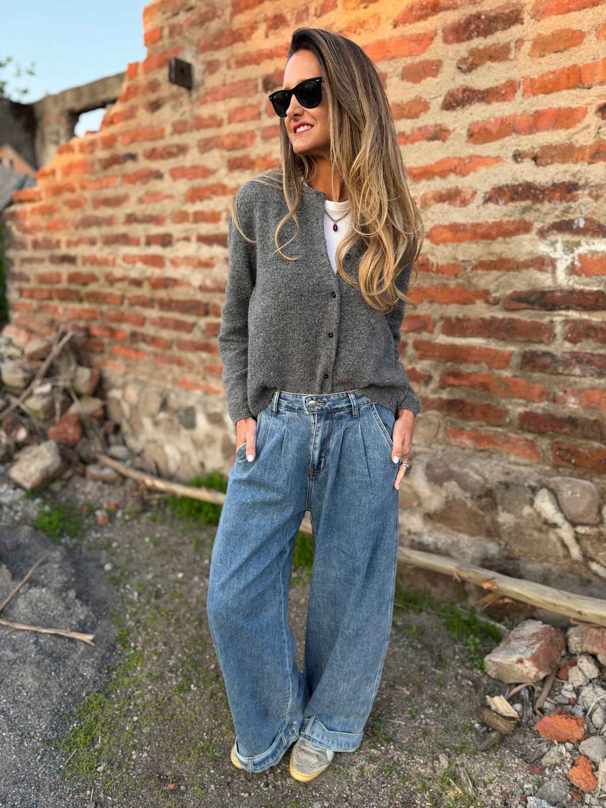 Bluejean pierna ancha new pinzas azul