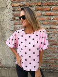 Blusa lunares mangas abullonadas rosada