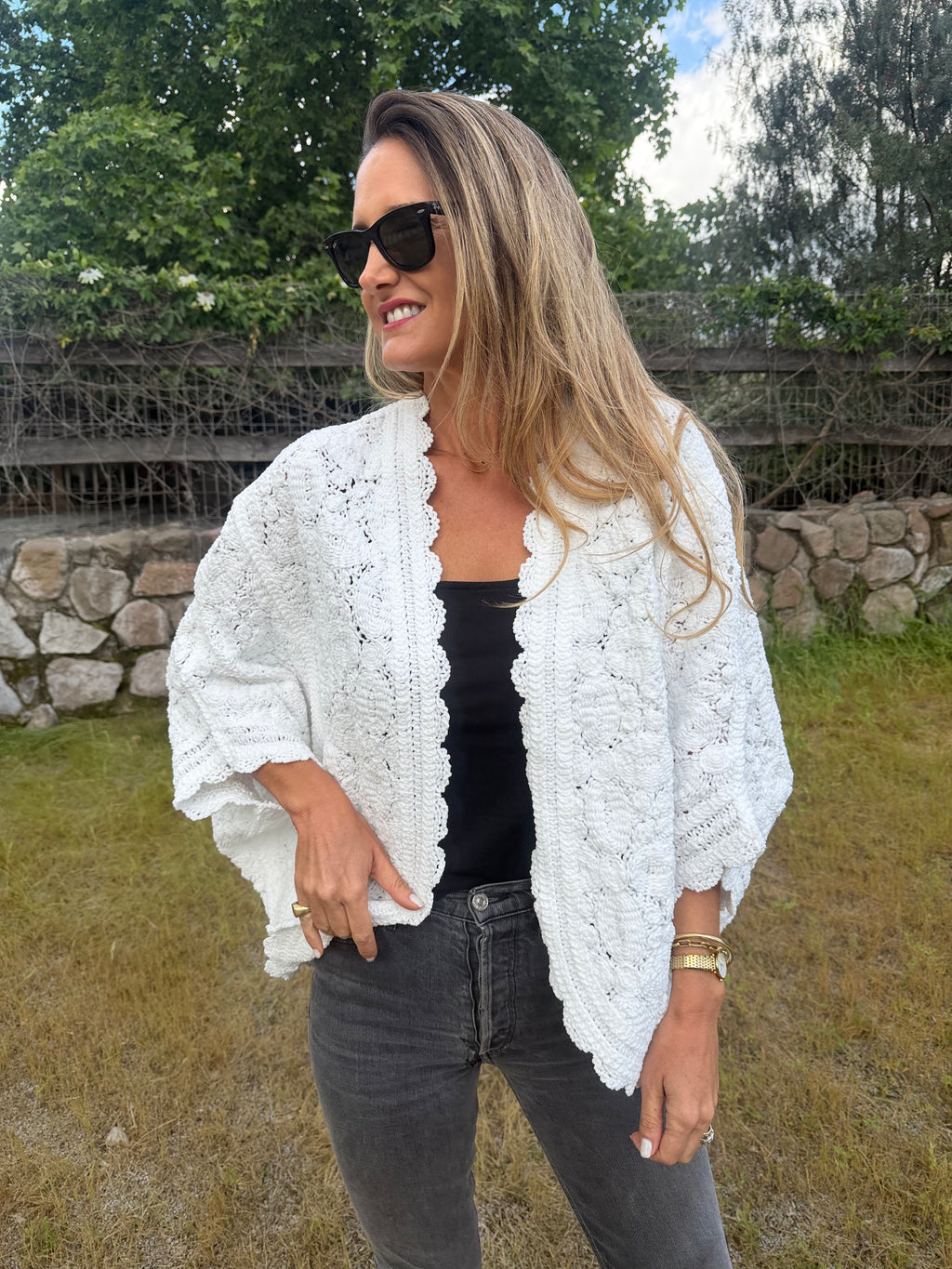 Tapado macramé blanco