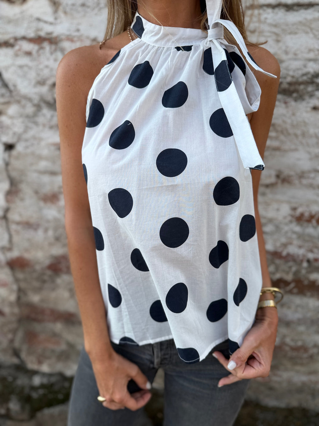 Blusa lazo y lunares azul