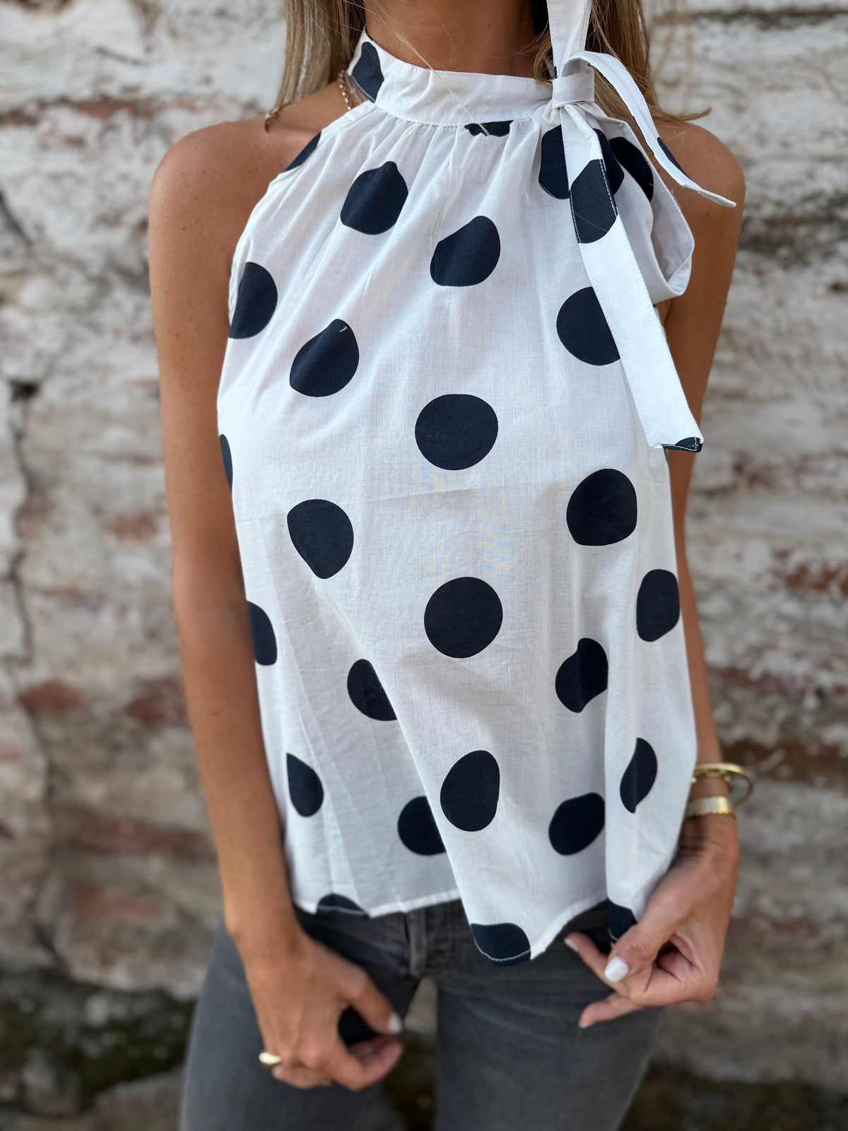Blusa lazo y lunares azul