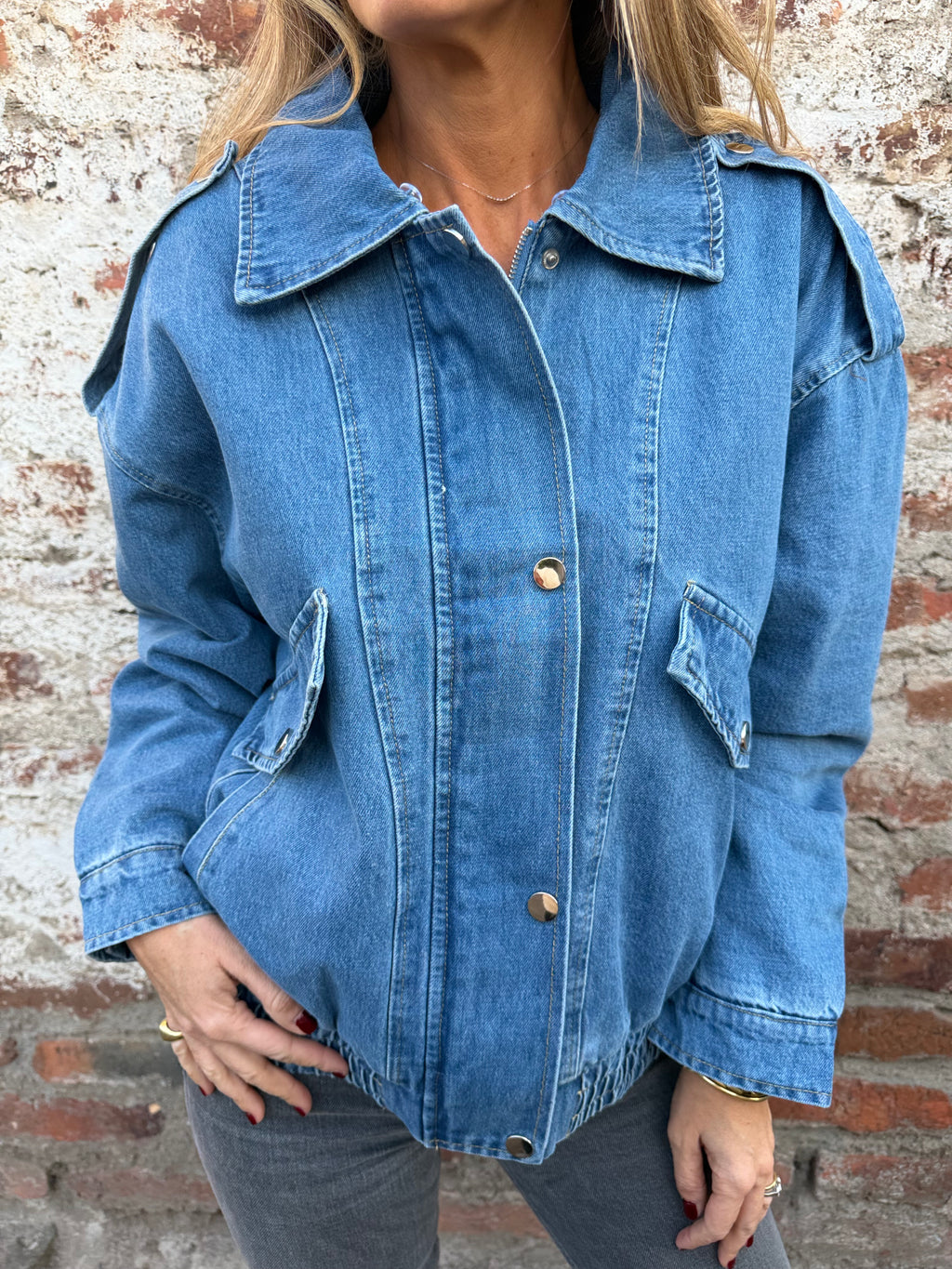 Maxxi bomber acolchada bluejean celeste claro
