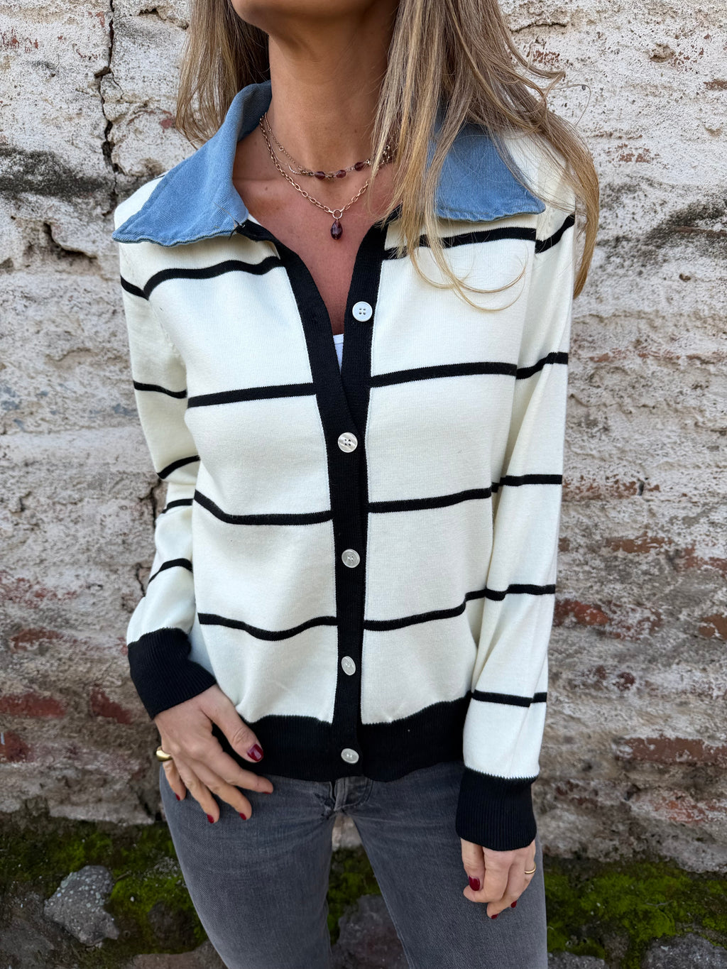 Chaleco navy bluejean blanco