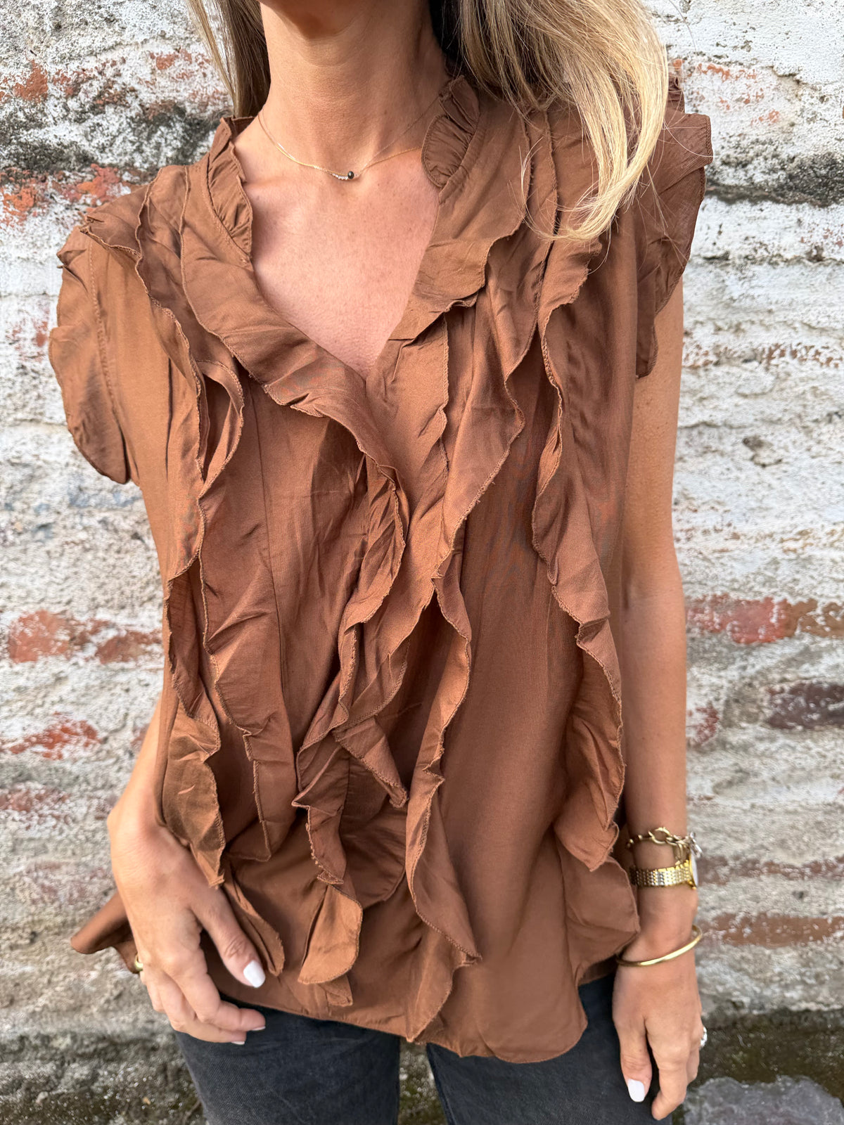 Blusa doble volados terracota