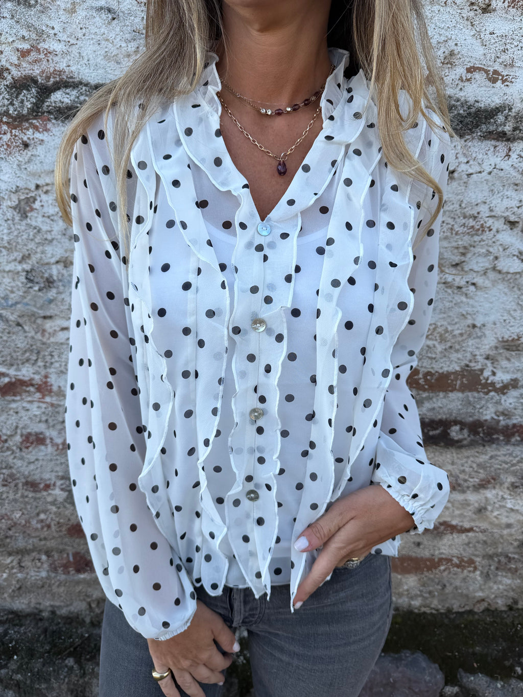 Blusa gasa puntitos crudo