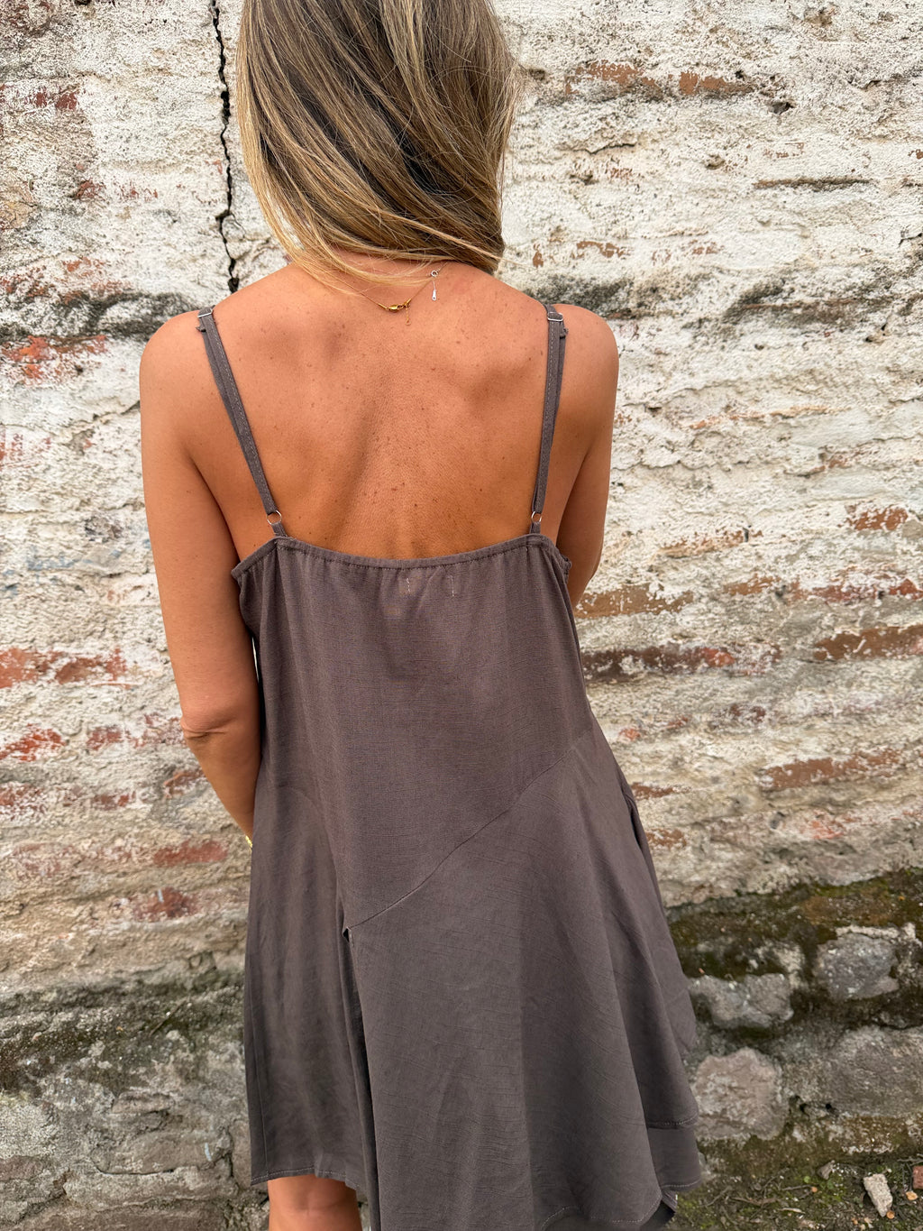 Vestido linoto despuntes café