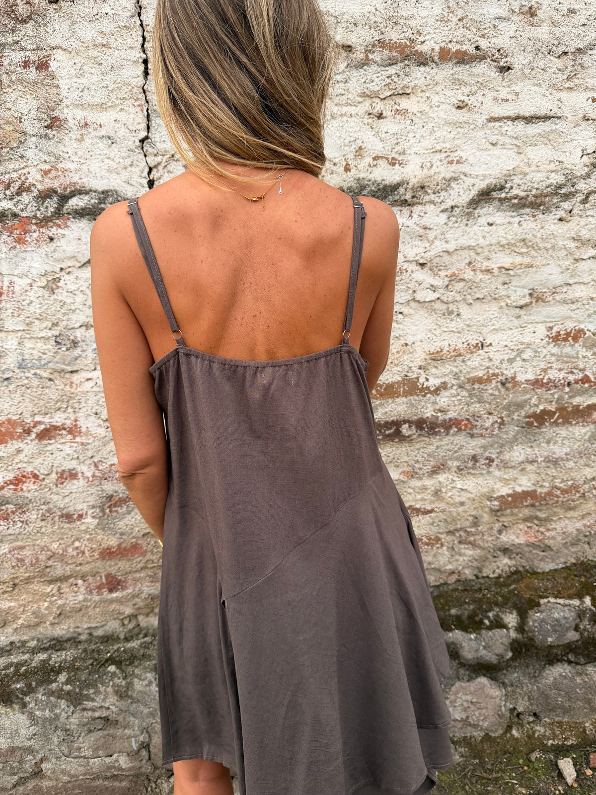 Vestido linoto despuntes café