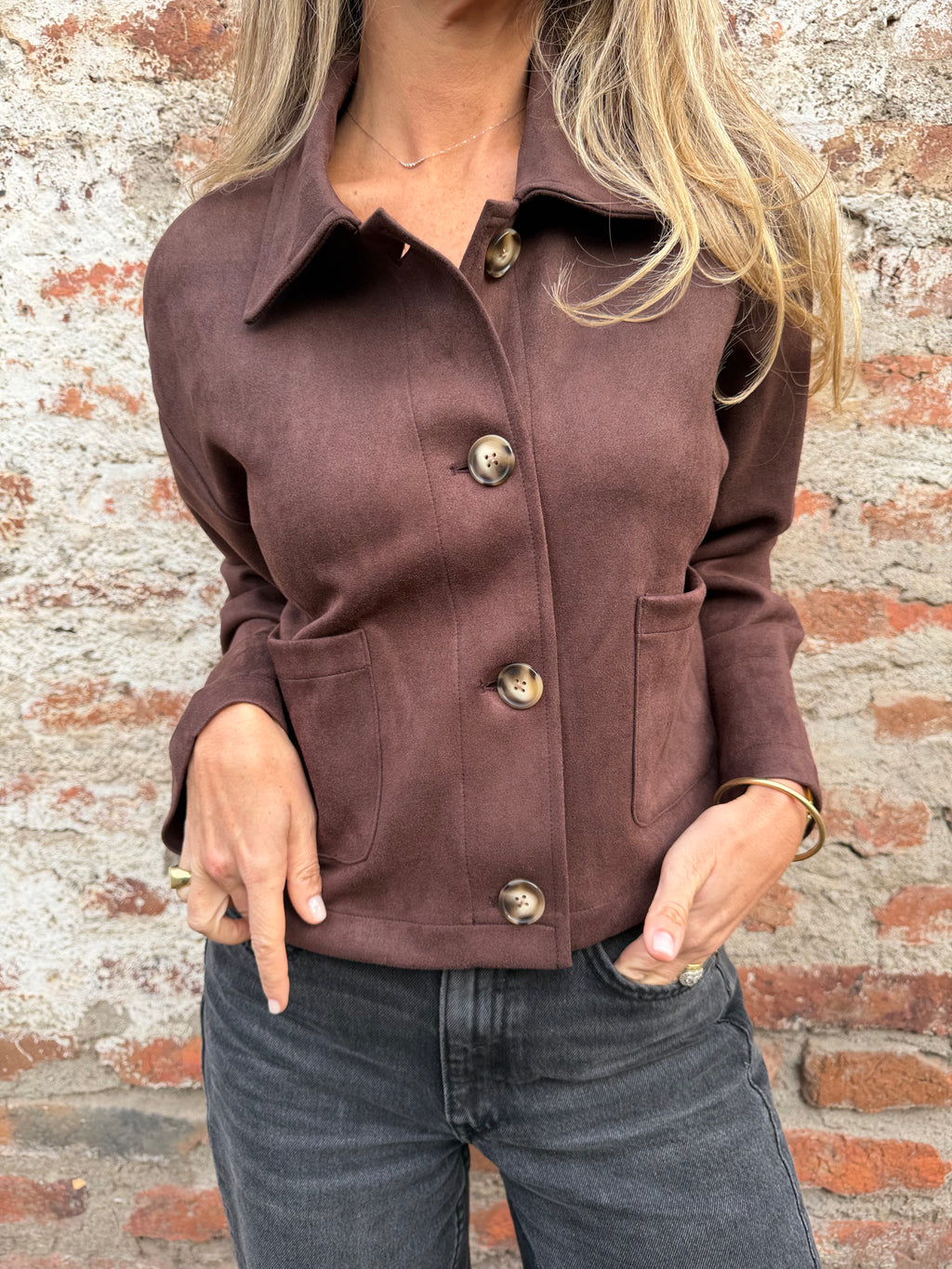 Chaqueta suede pocket cafe