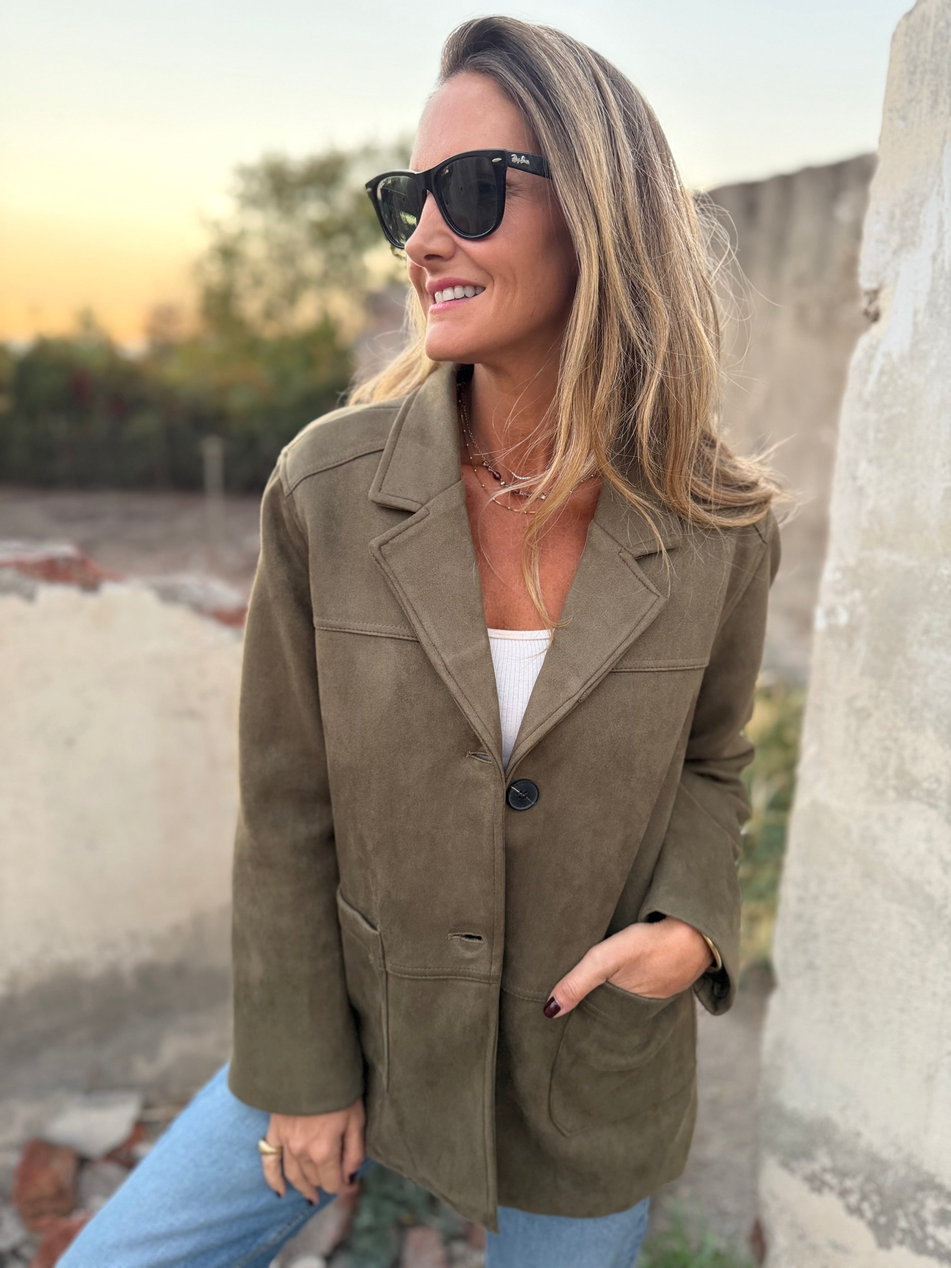 Chaquetón efecto gamuza soñado verde musgo