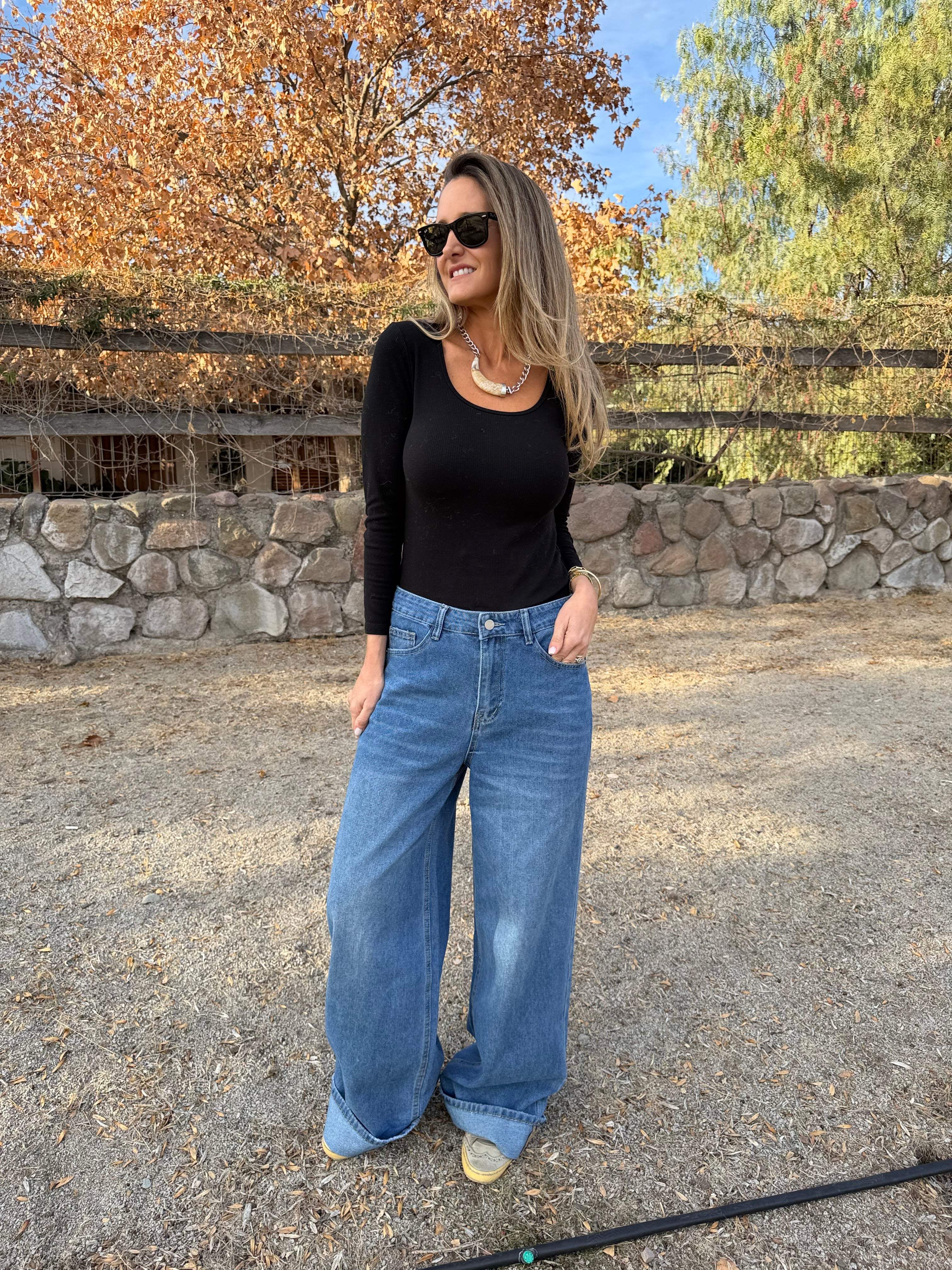 Bluejean clásico ancho doblez celeste