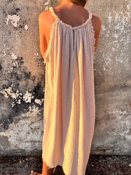 Vestido linoto desflecado beige