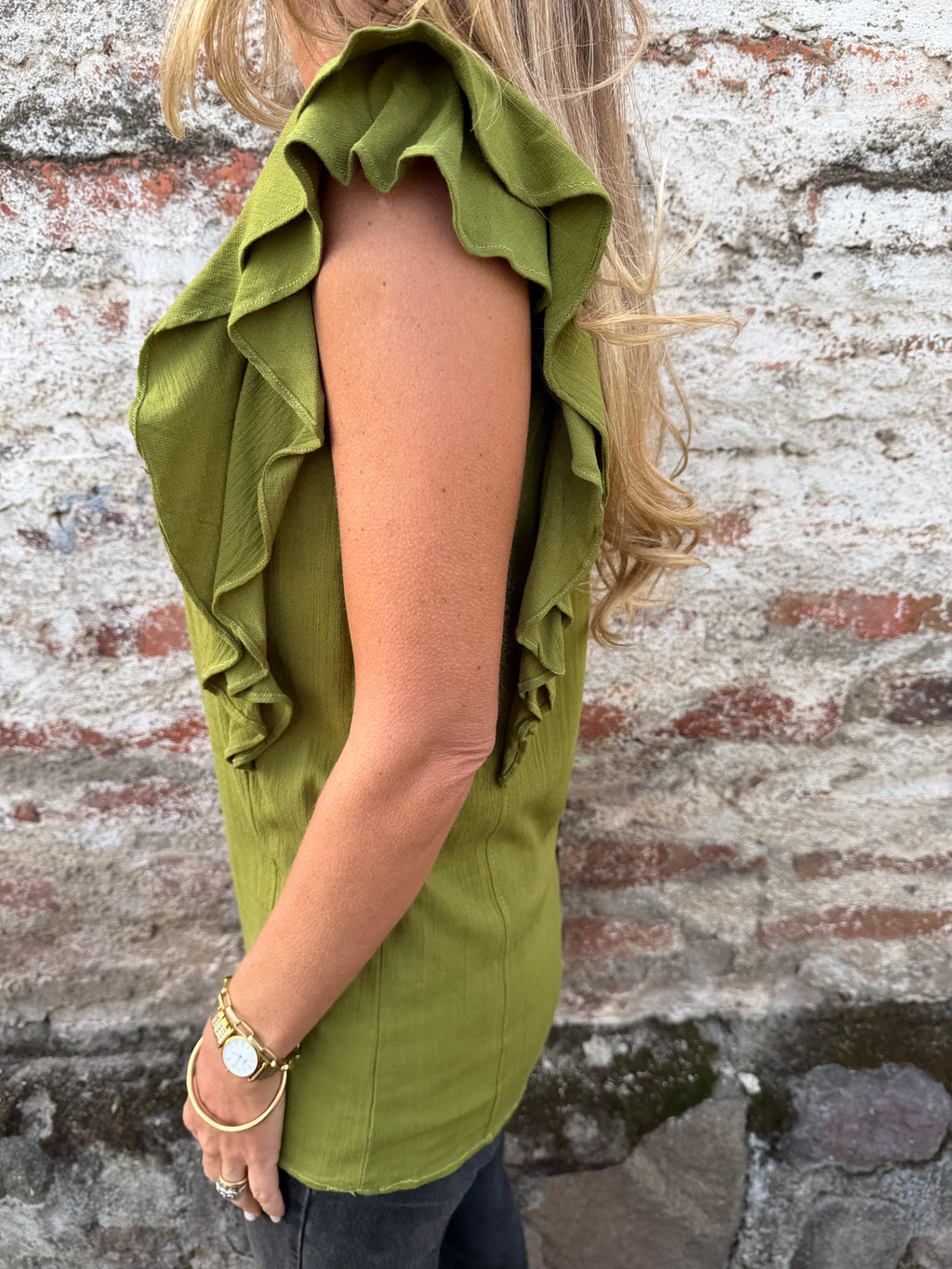 Blusa larga vuelitos laterales verde