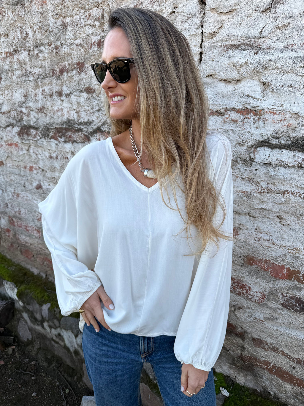 Blusa manga globo viscosa blanca