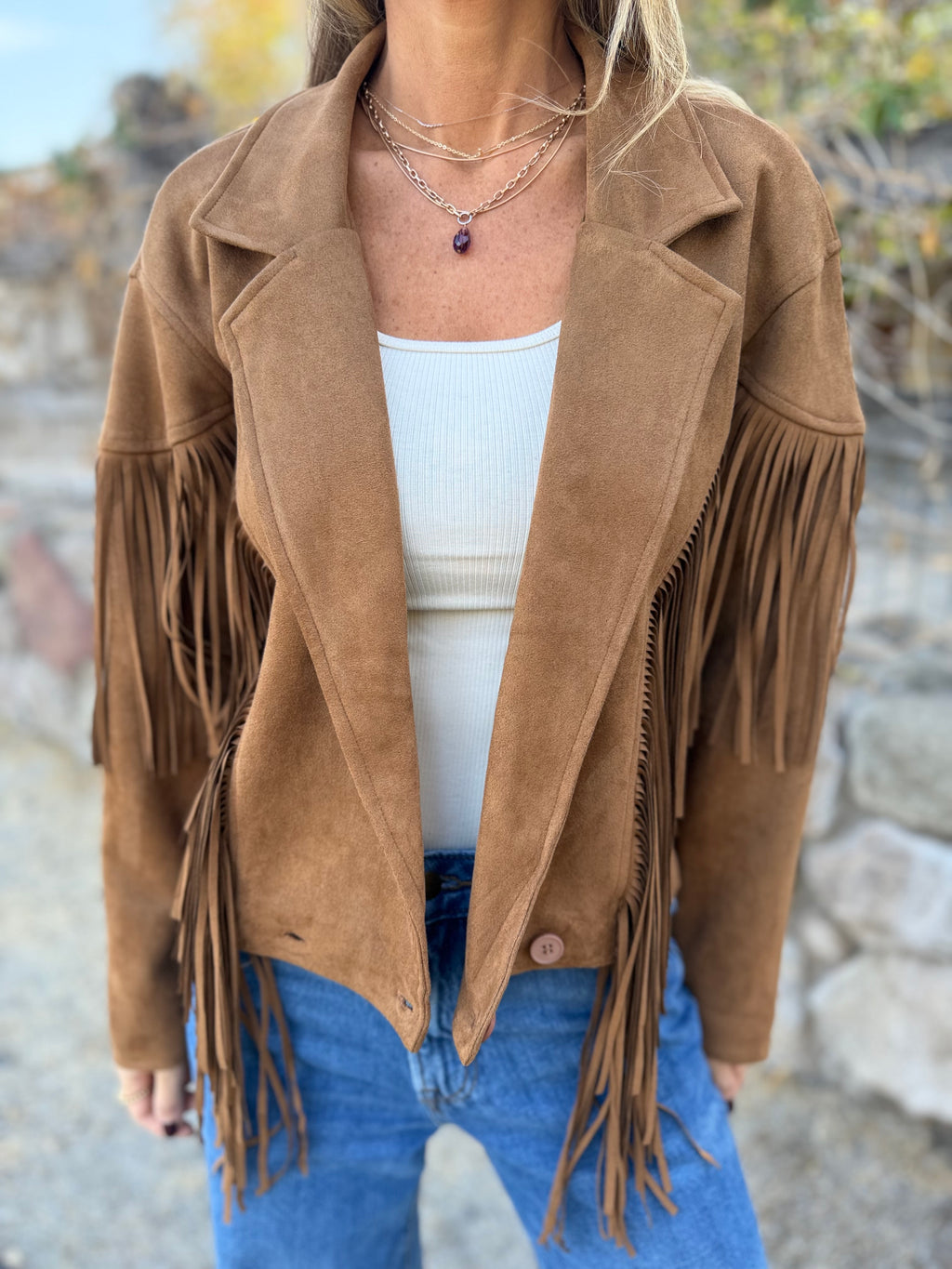 Chaqueta flecos camel