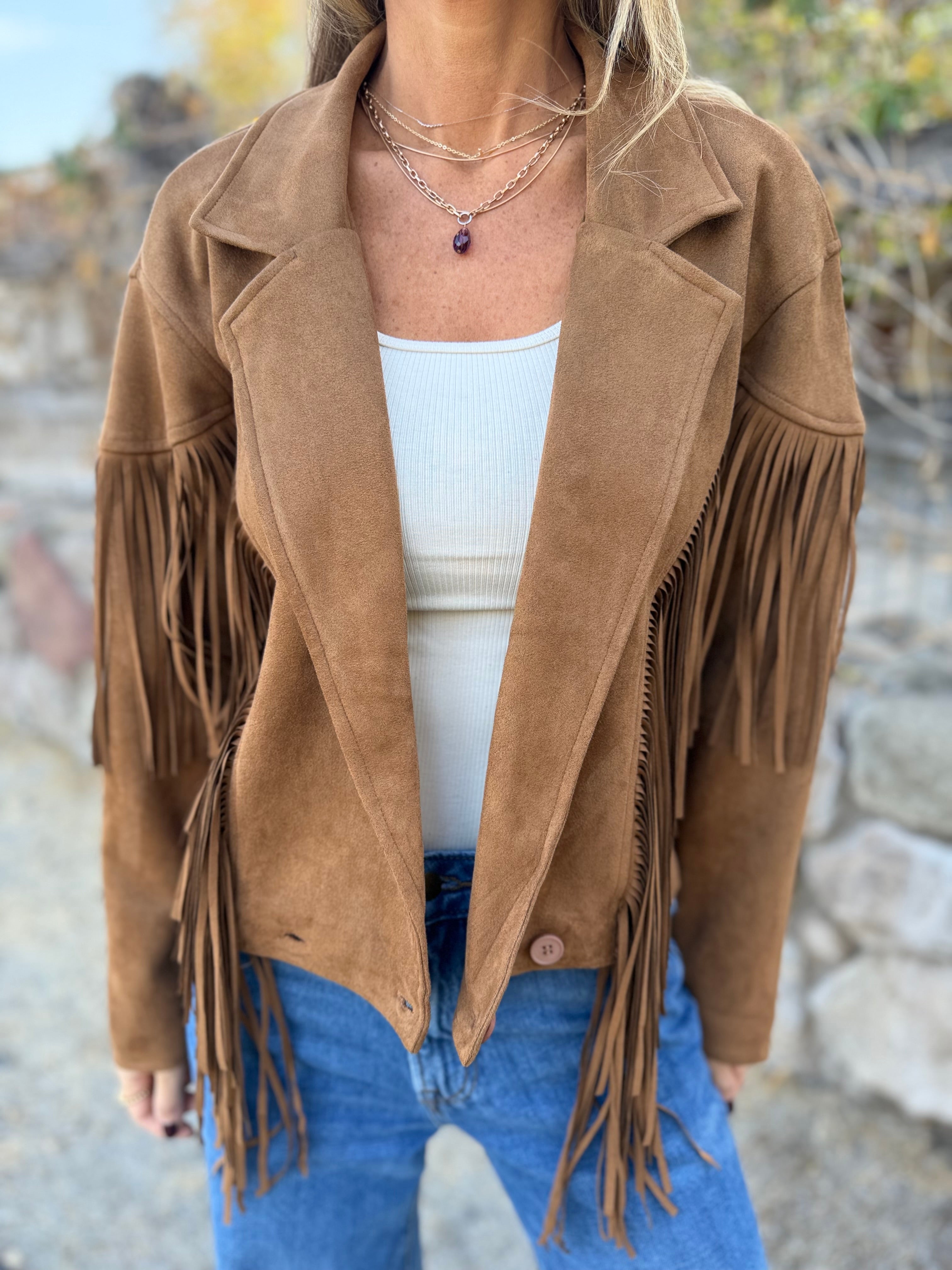 Chaqueta flecos camel