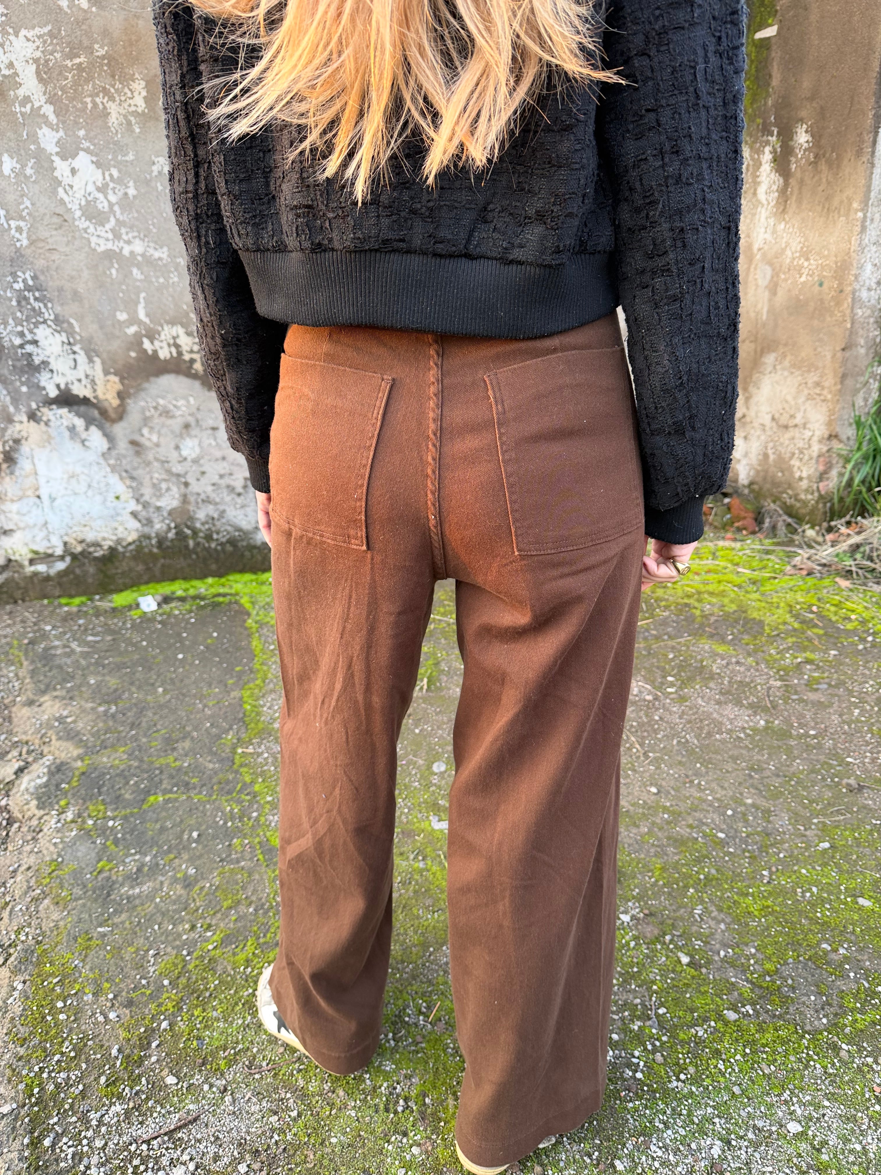 Pantalón tiro alto café