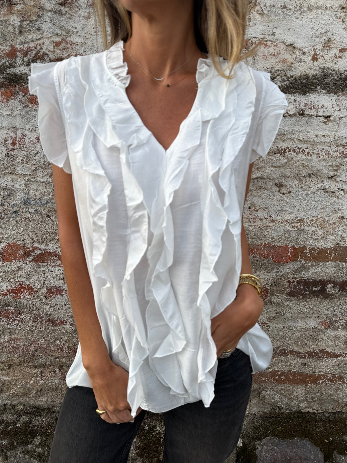 Blusa doble volados blanca