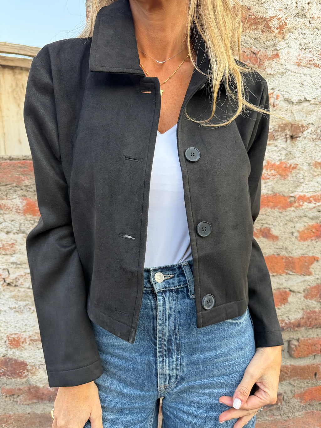 Chaqueta simple suede negra