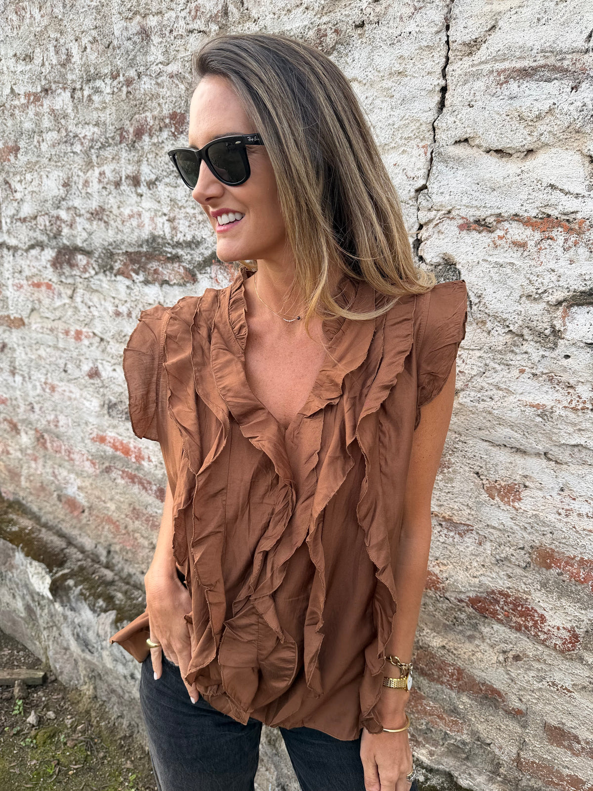 Blusa doble volados terracota