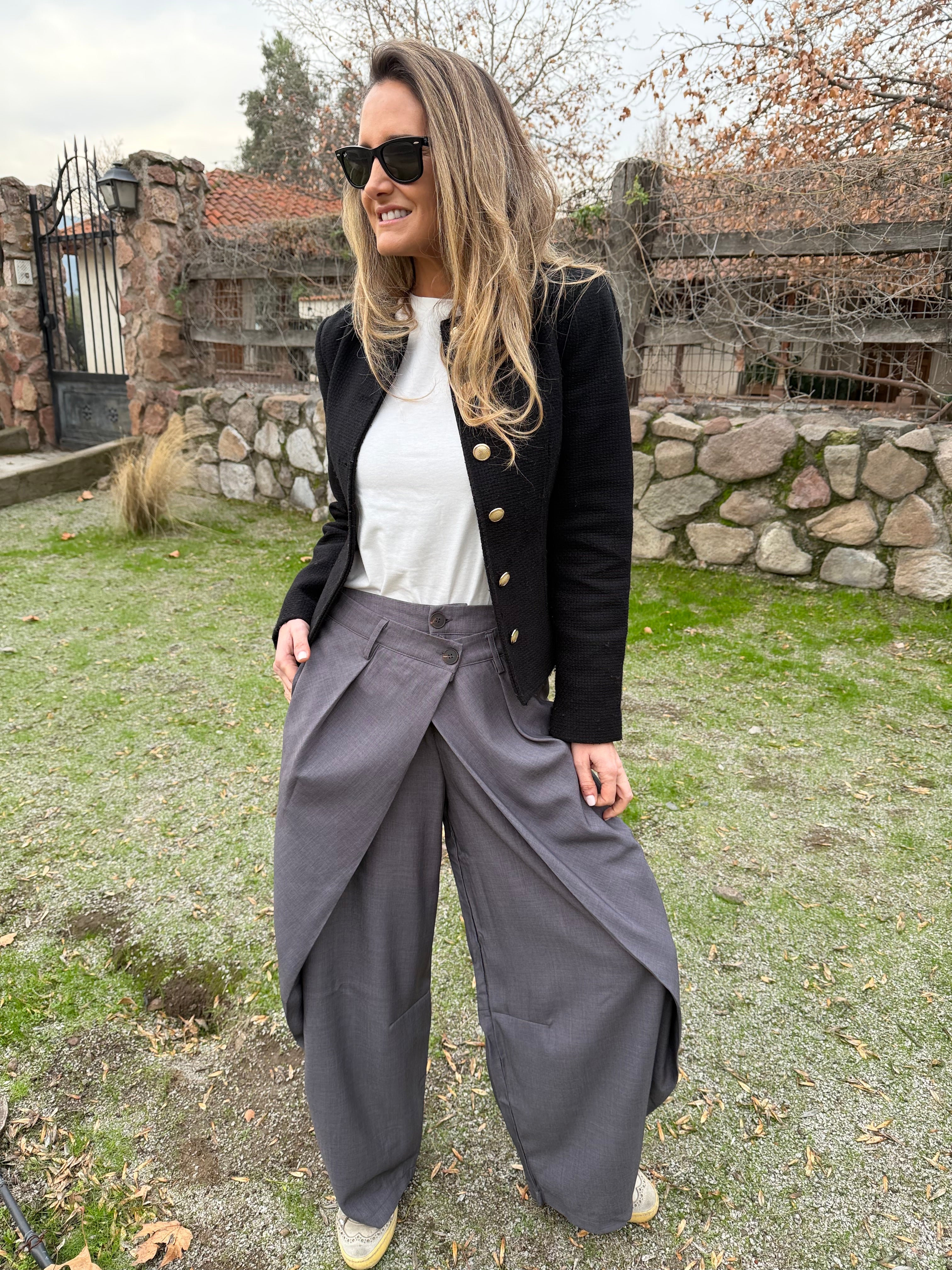Pantalón sastre doble botón barrel gris