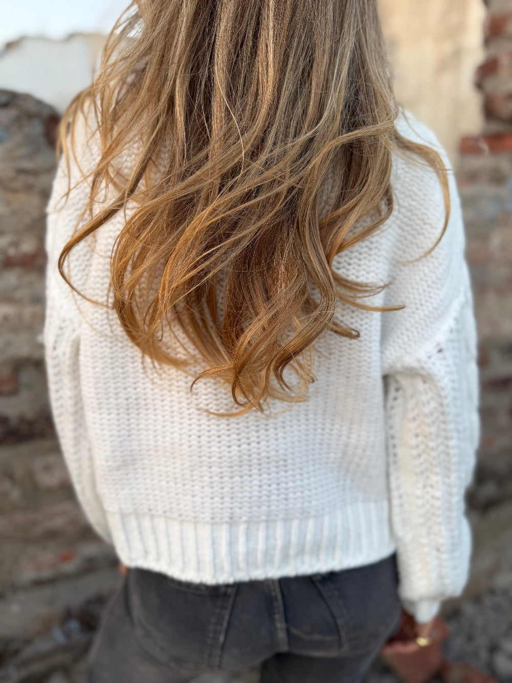 Chaleco trenzado botones madera blanco