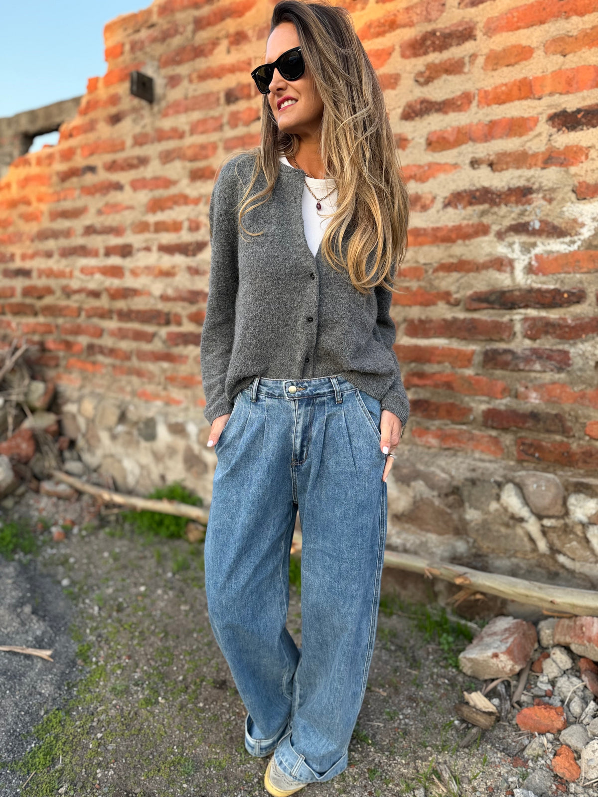 Bluejean pierna ancha new pinzas azul
