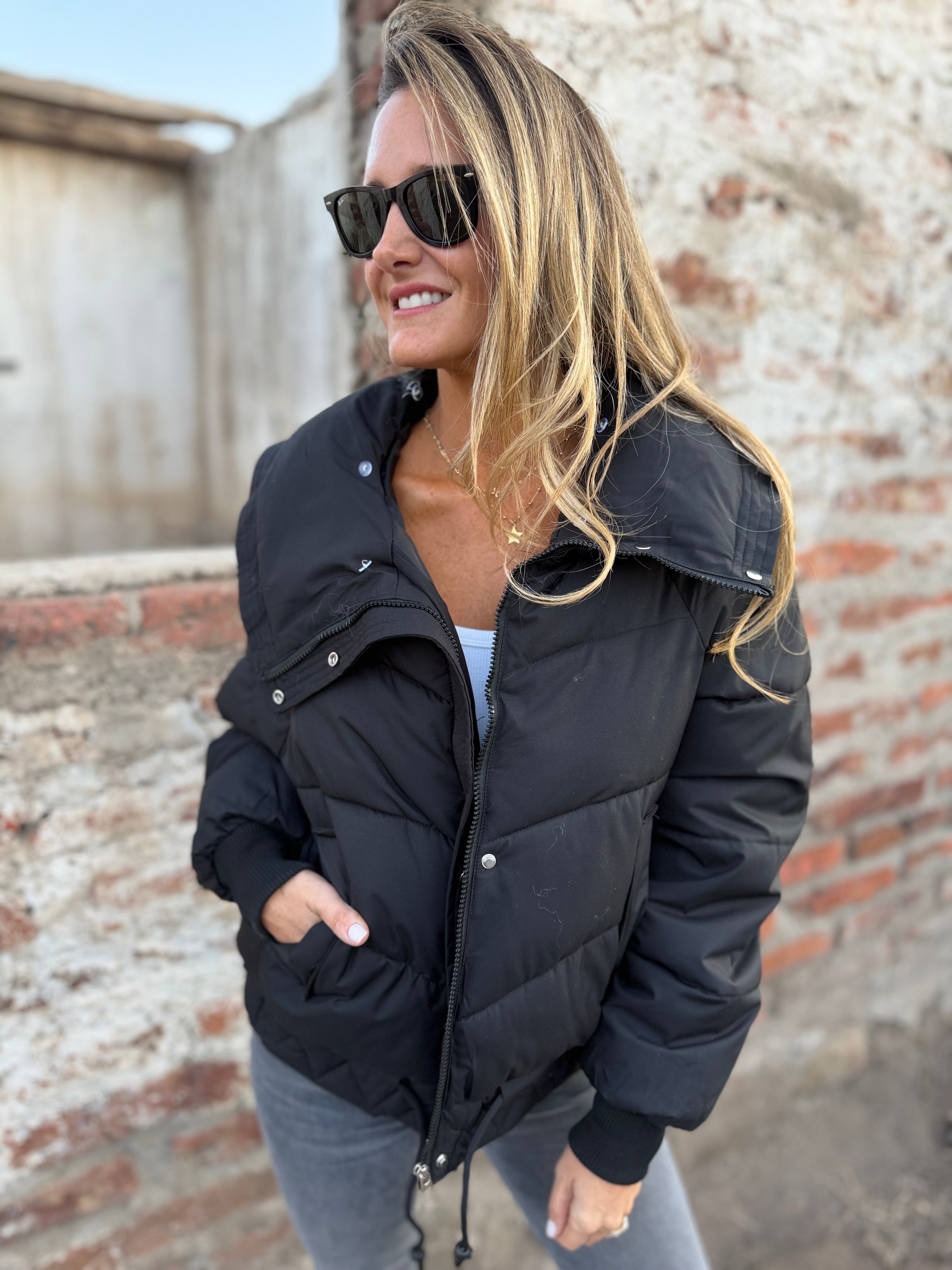 Parca puffa premium cuello removible negra