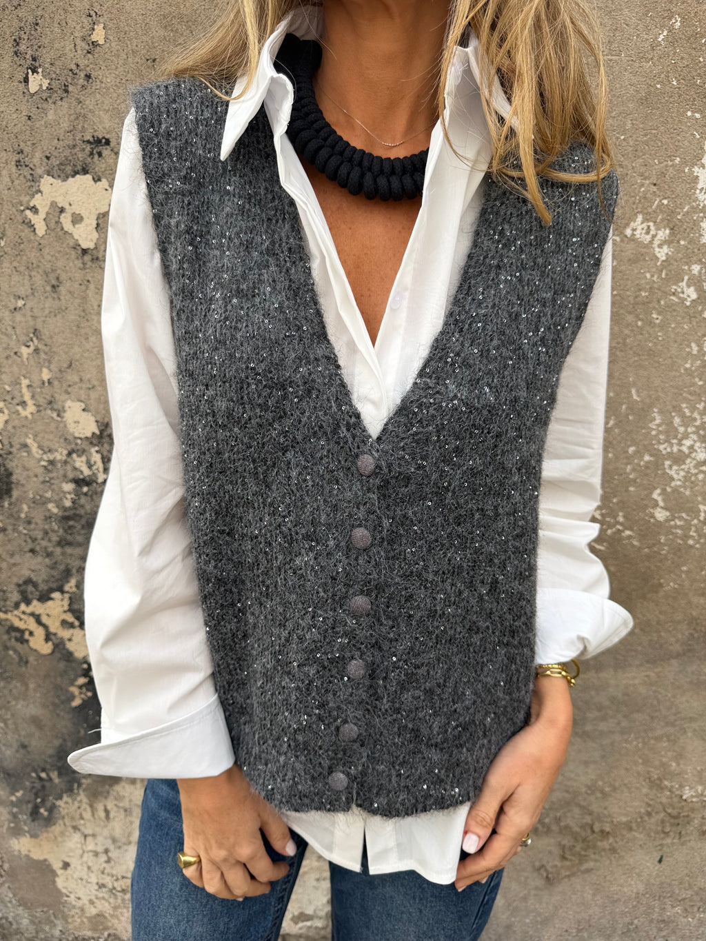 Chaleco sin mangas mini lentejuelas gris