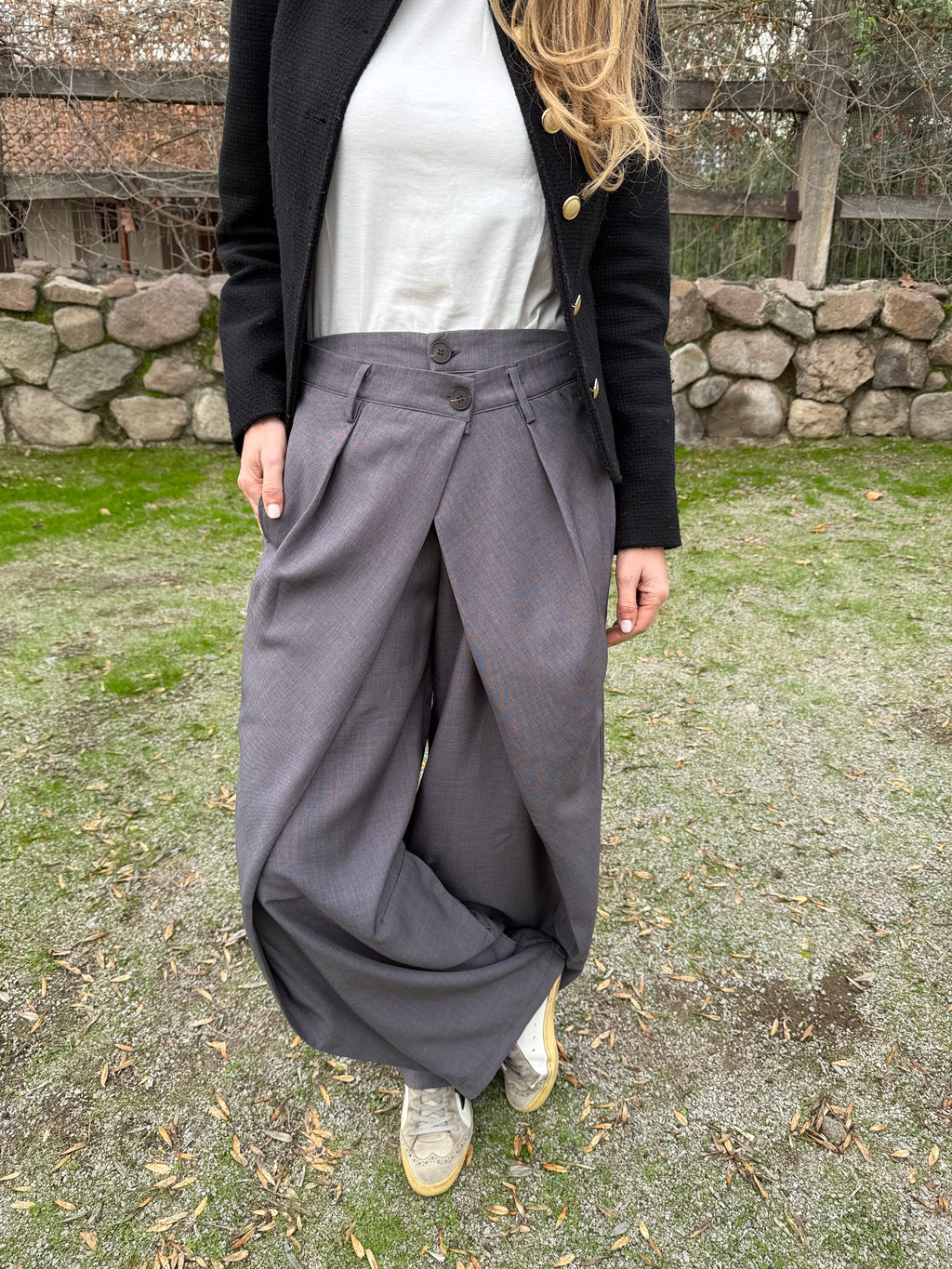 Pantalón sastre doble botón barrel gris