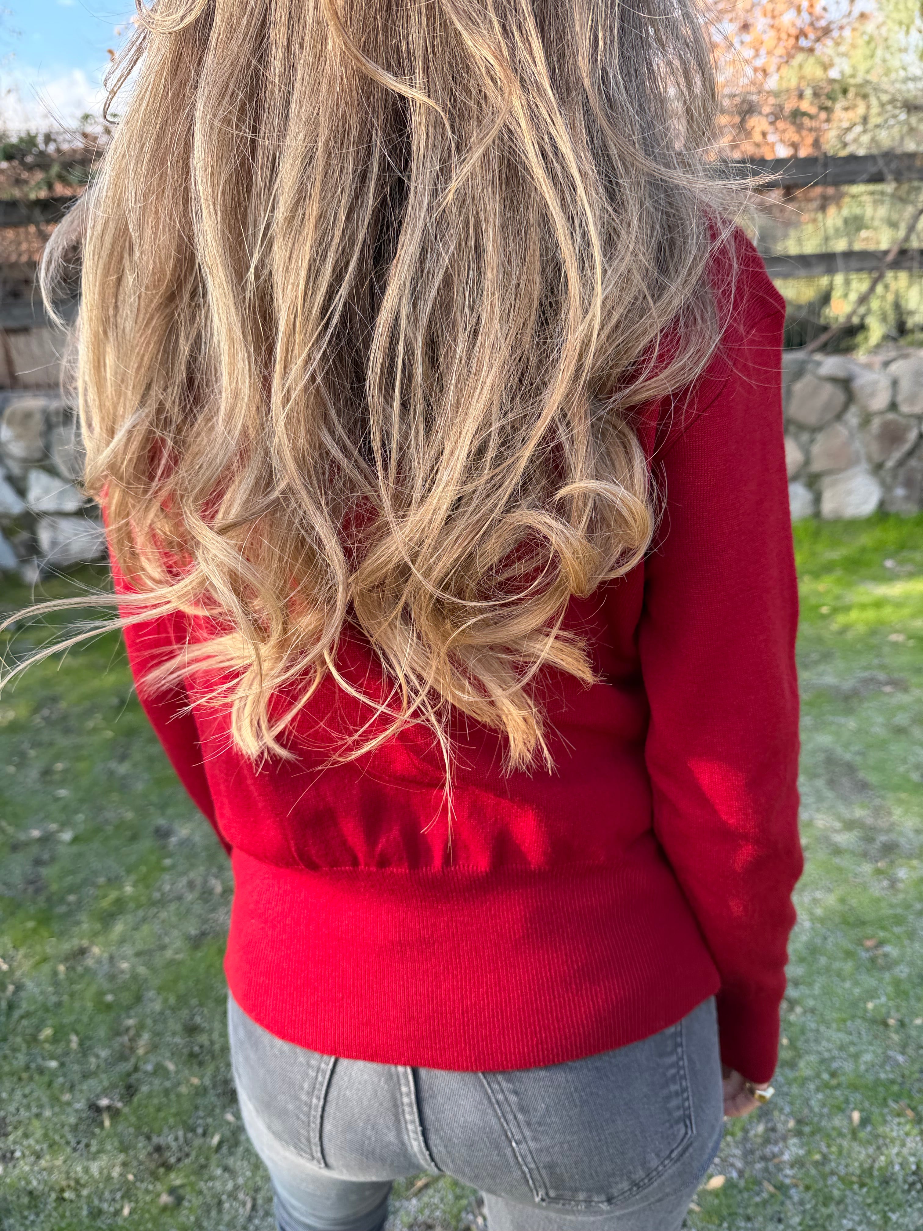 New Chaleco básico botones dorados rojo