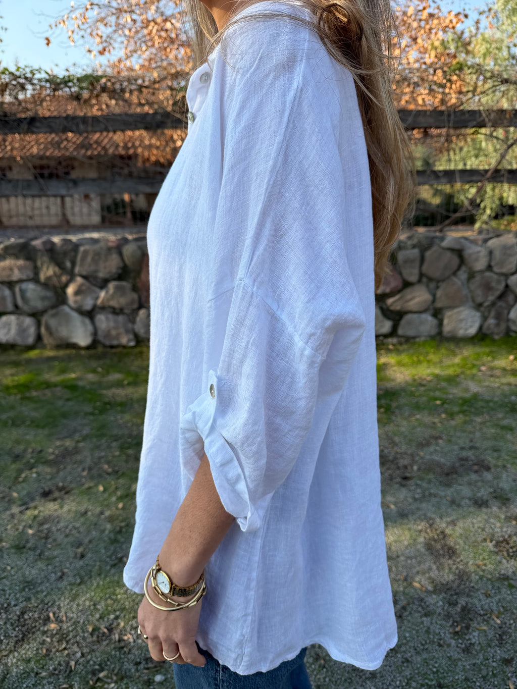 Blusón 100% lino camisera blanca