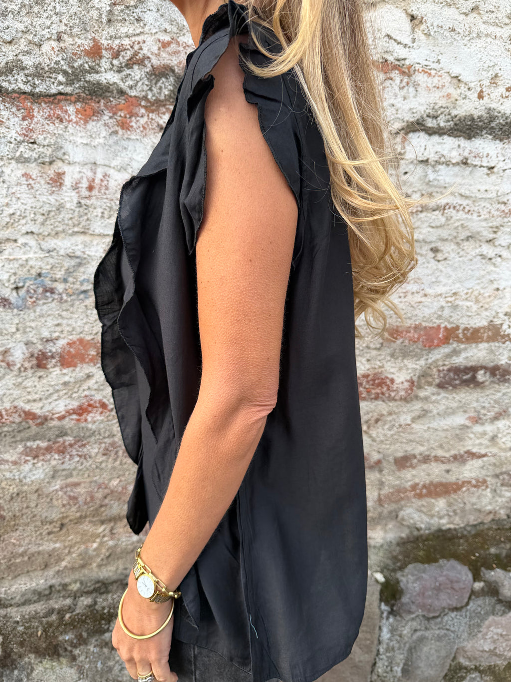 Blusa doble volados negra