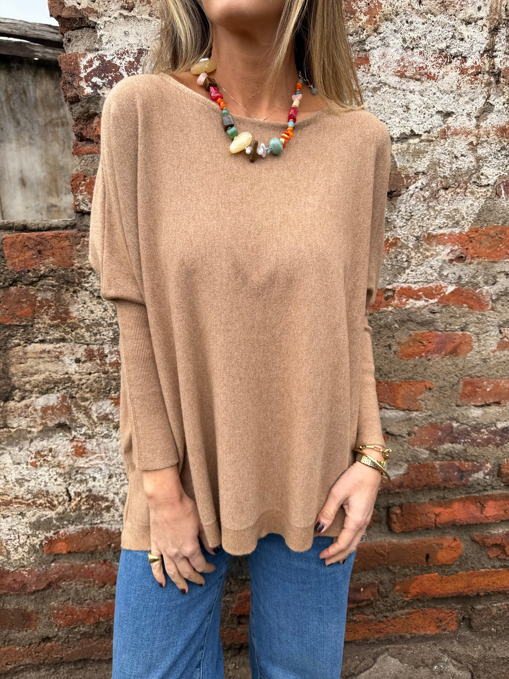 Chaleco ancho básico camel