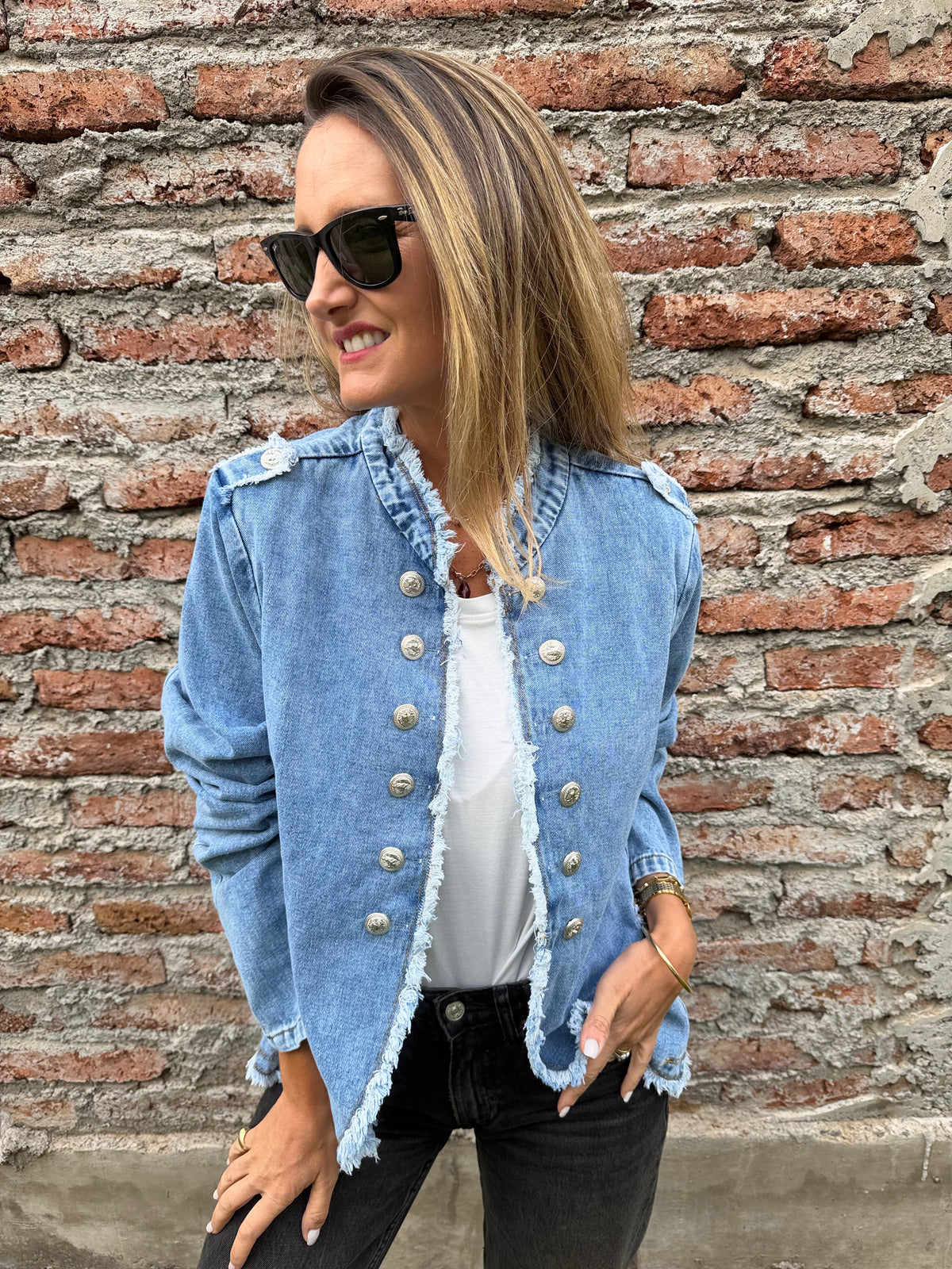 Blazer Napoleón desflecado azul medio