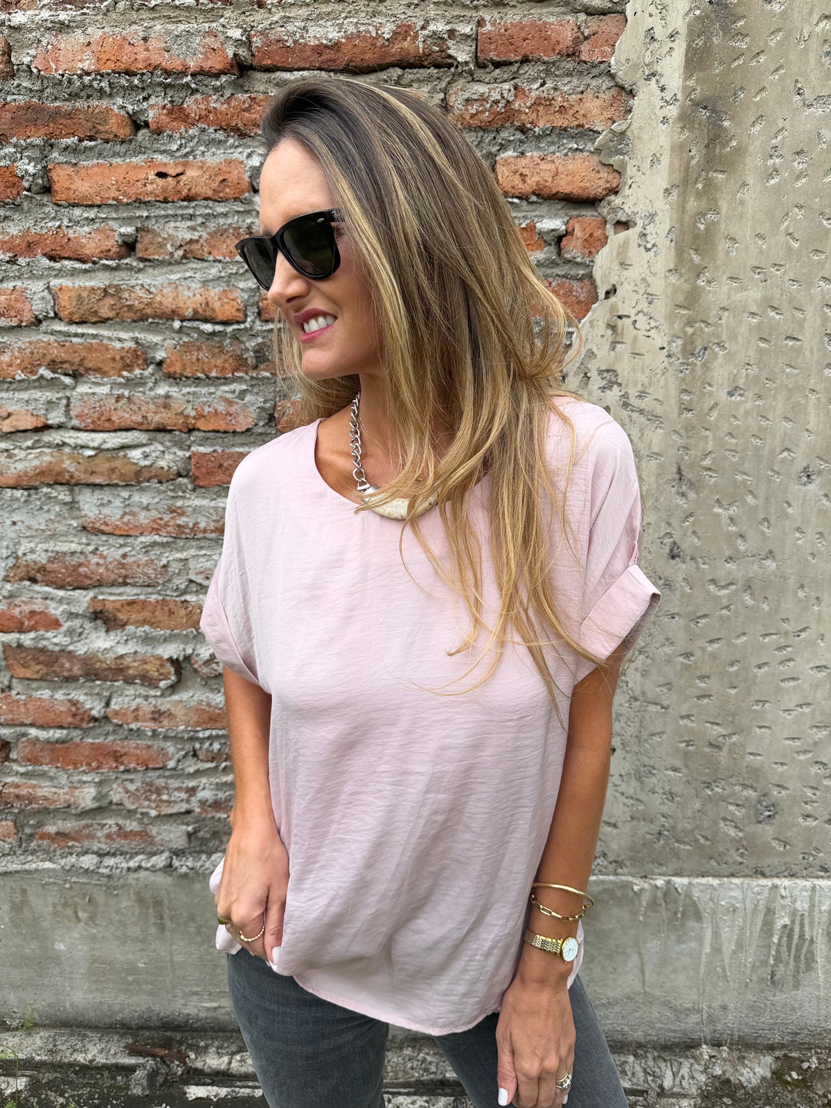 Blusa básica seda rosada