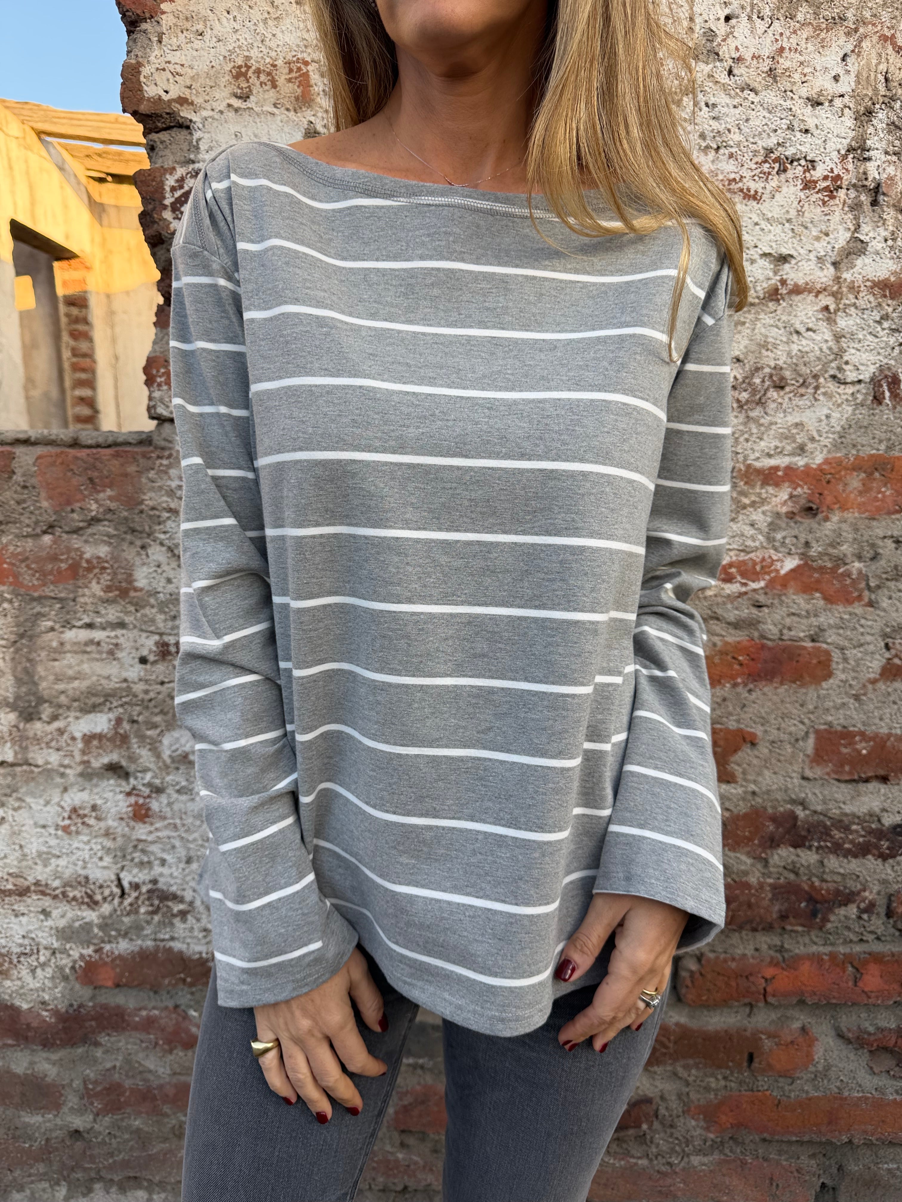 Polera algodón rayas gris
