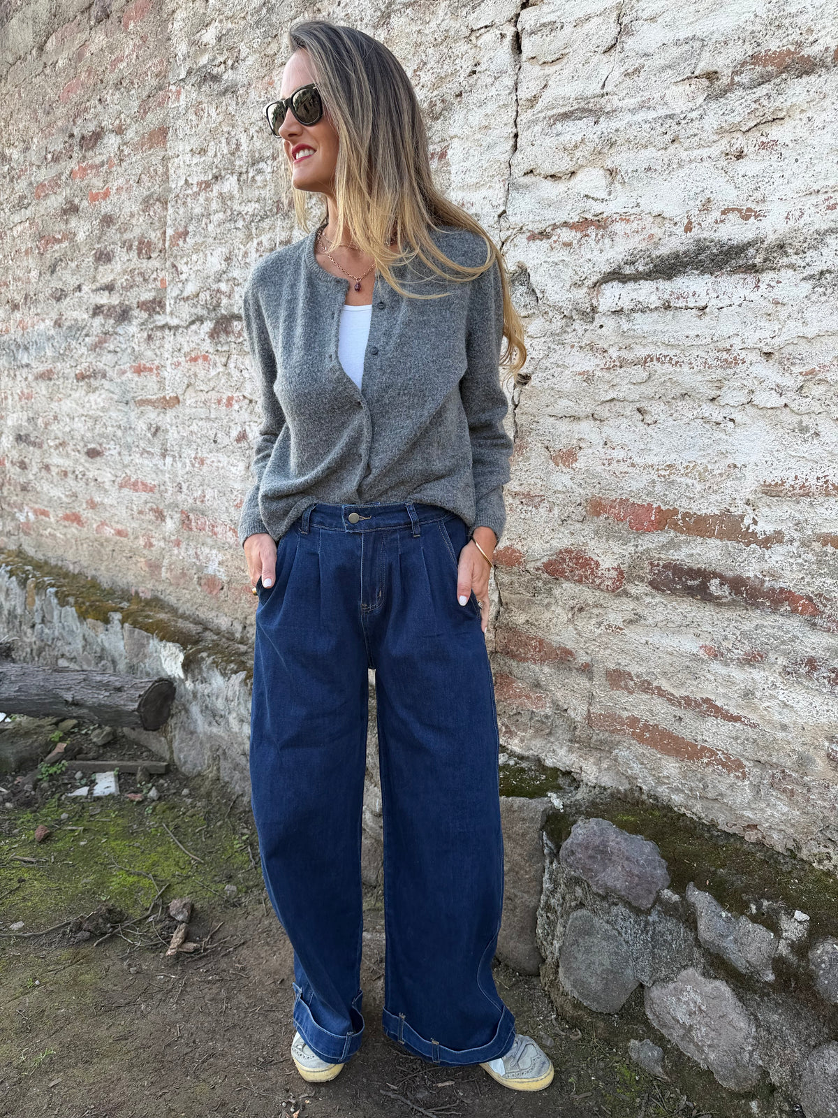 Bluejean pierna ancha new pinzas azul marino