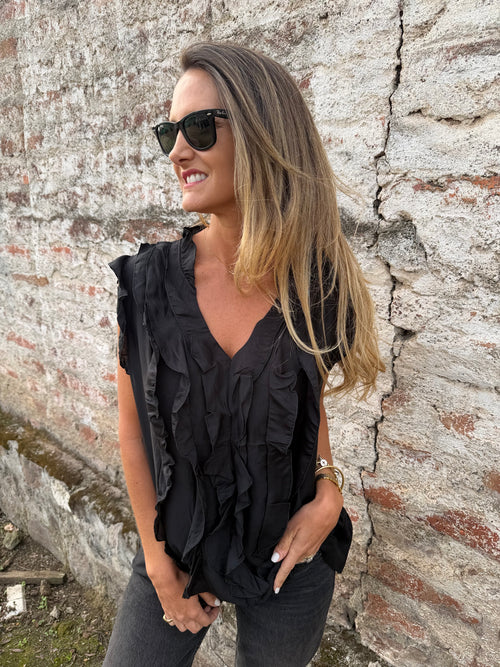 Blusa doble volados negra