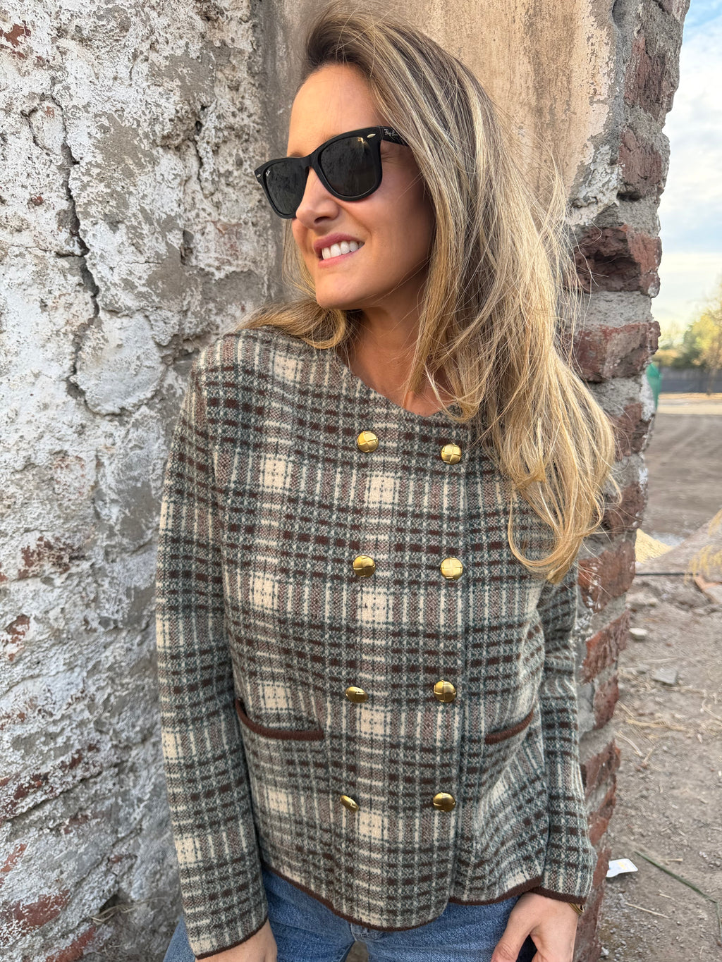 Chaqueta tipo raindoor escoces beige