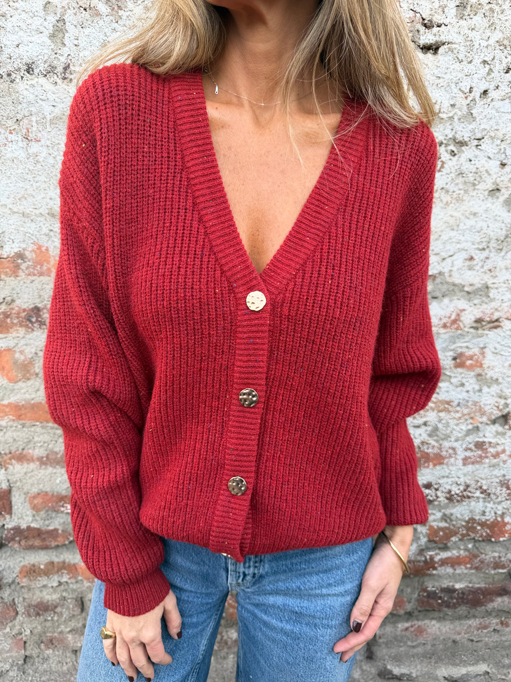 Chaleco lana colores botones dorados rojo italiano