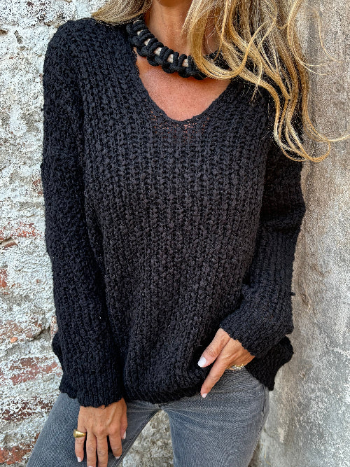 New chaleco V lana chenille negro