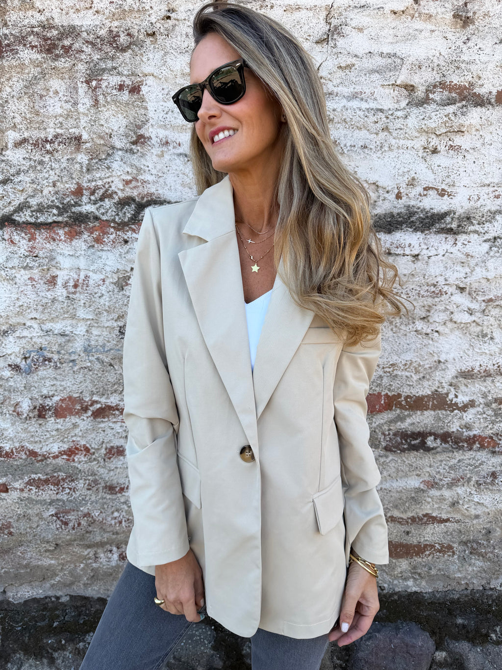 Blazer gabardina premium beige clara