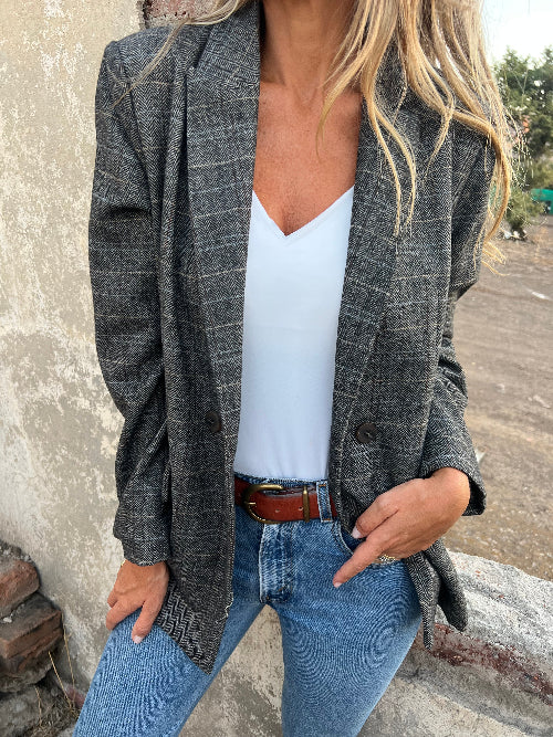 Blazer lana espiga gris
