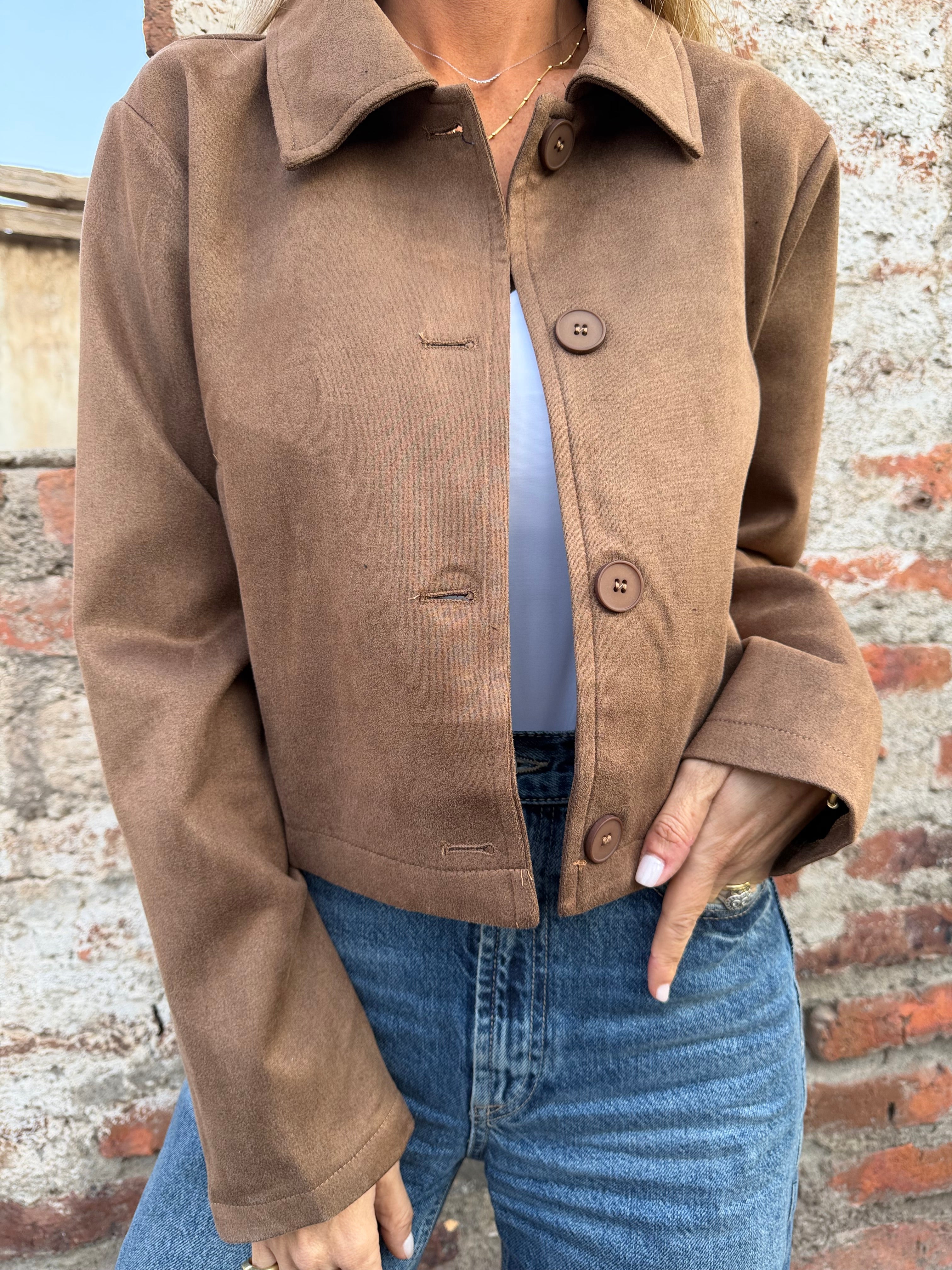 Chaqueta simple suede camel