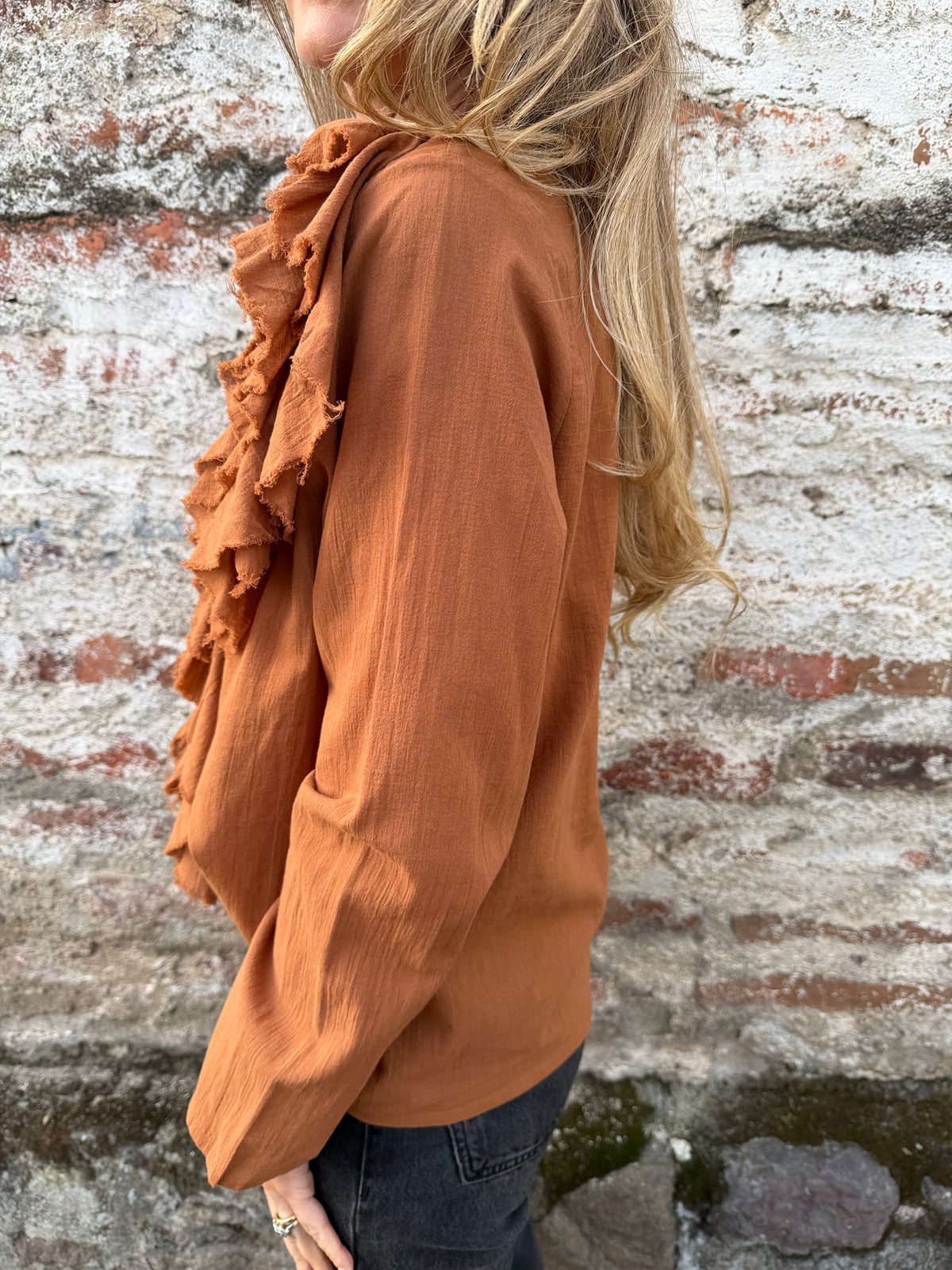 Blusa super vuelos rústica terracota
