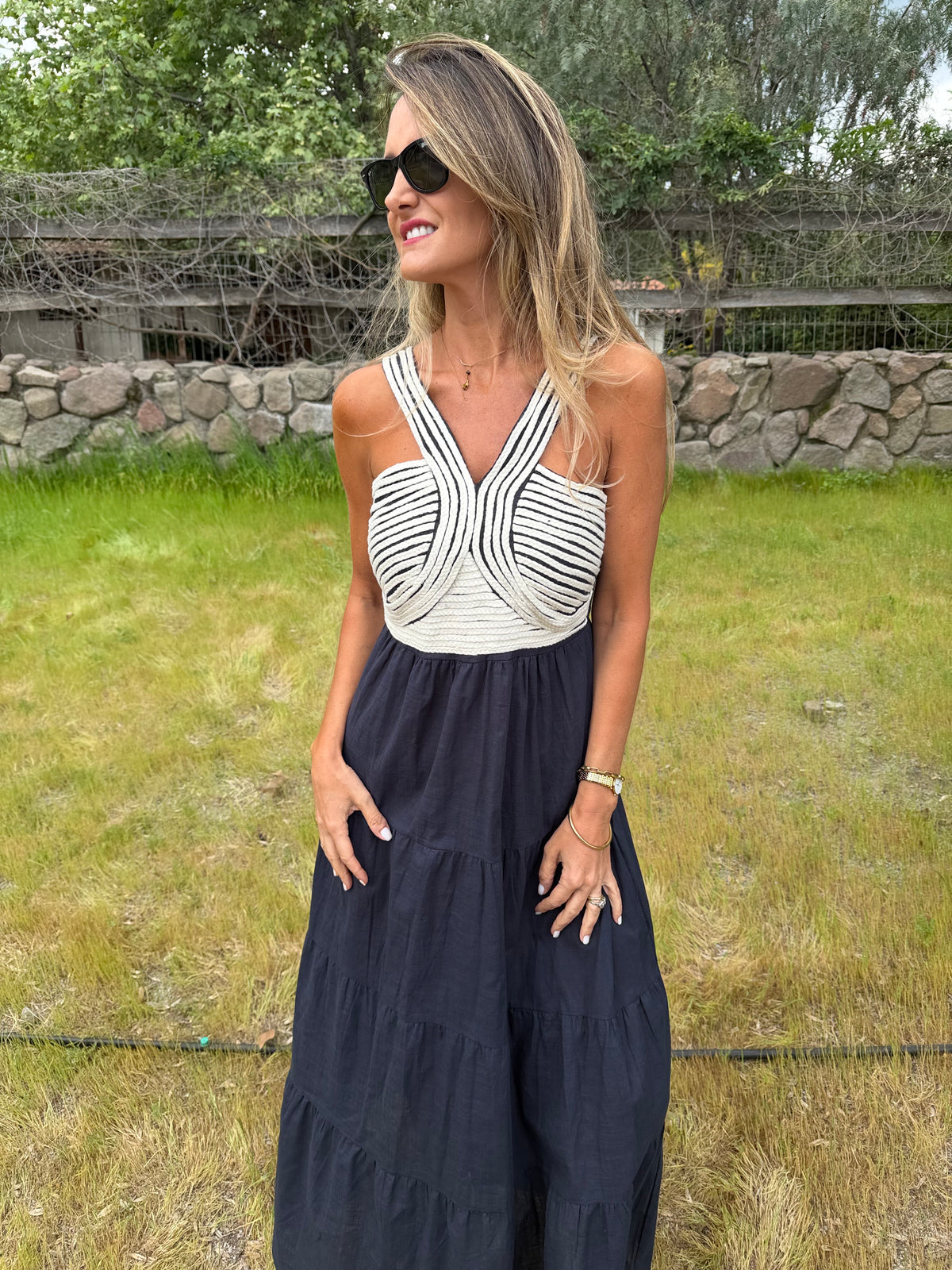 Vestido cordones azul marino